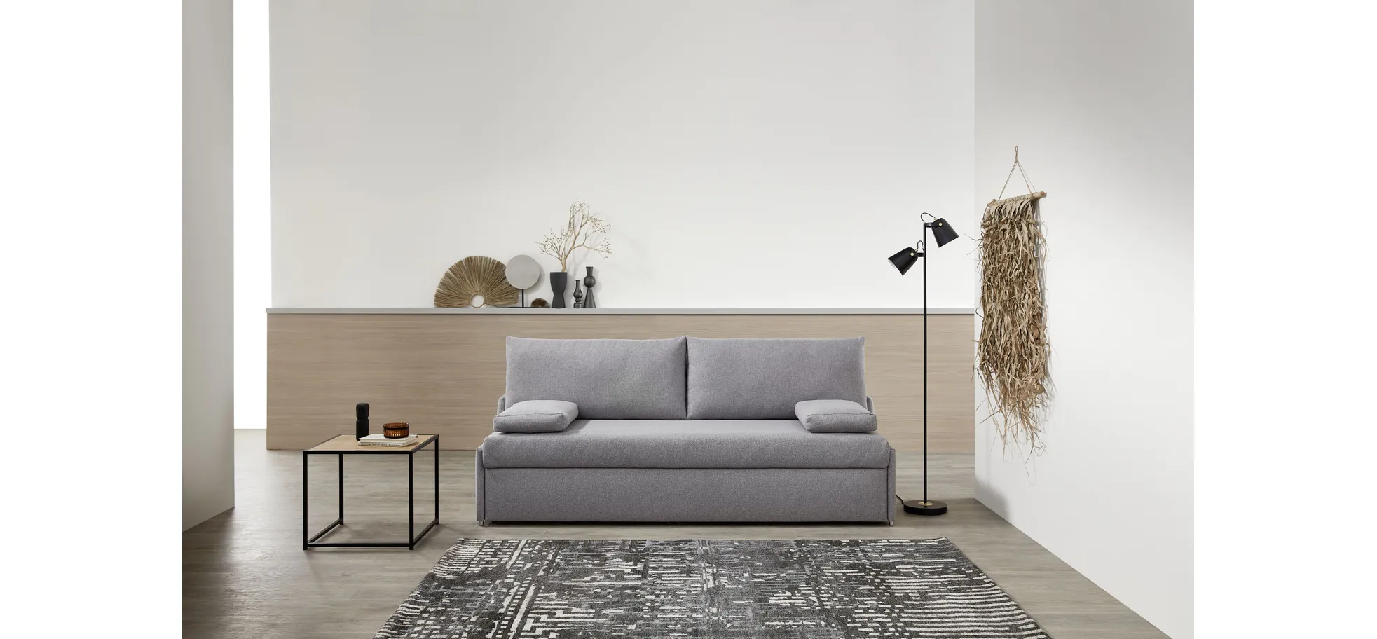 Sofa - 2-Sitzer, Schlaffunktion, Stoff, Grau