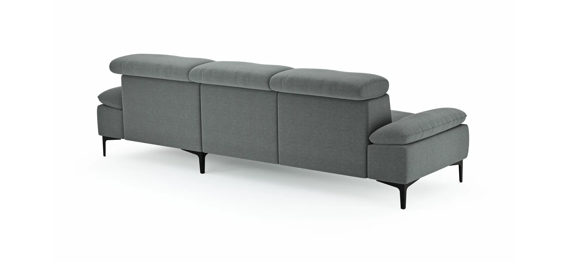 Ecksofa Felipa - 2,5-Sitzer mit Longchair rechts inkl. Kopfteil verstellbar, Stoff, Grau