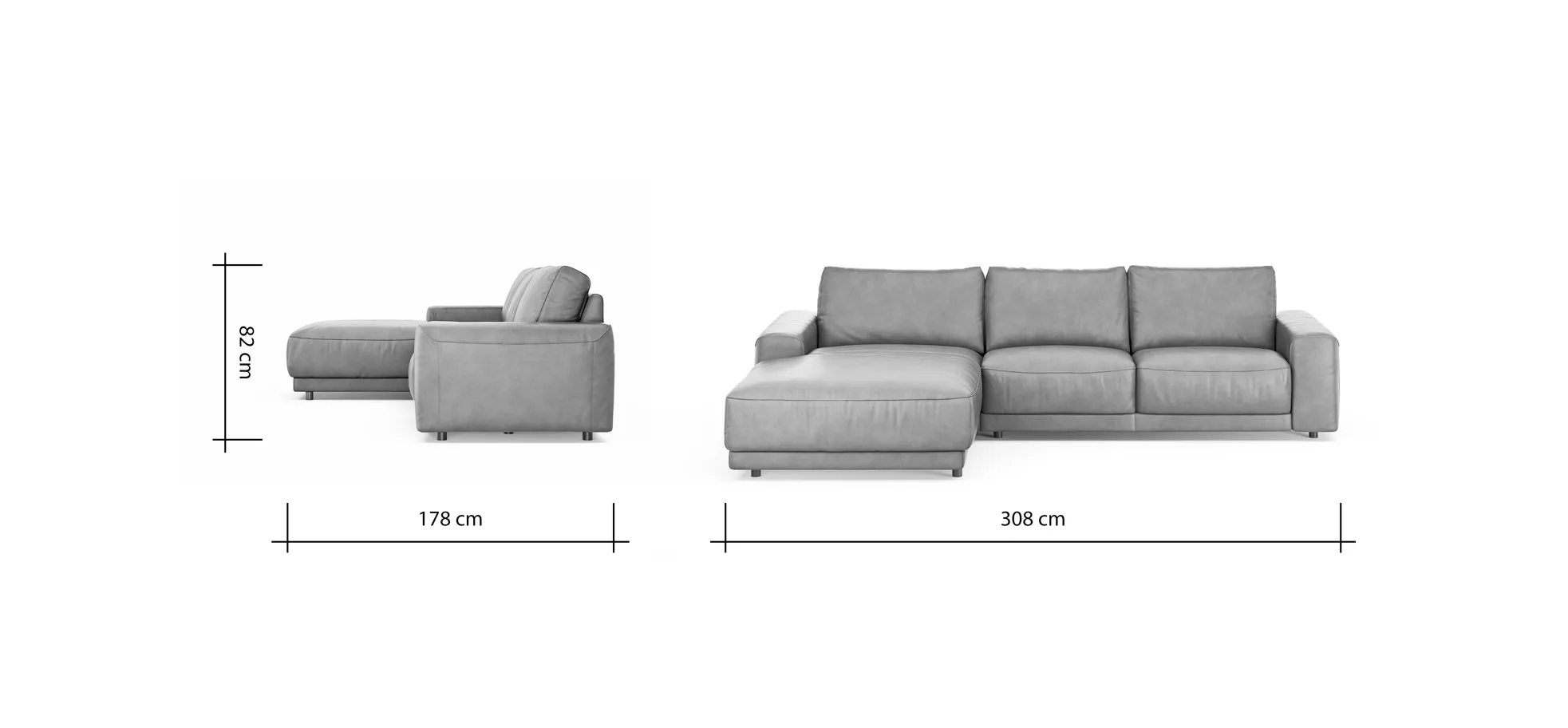 Ecksofa Balok - Longchair groß links mit 2,5-Sitzer, Leder, Dunkelbraun