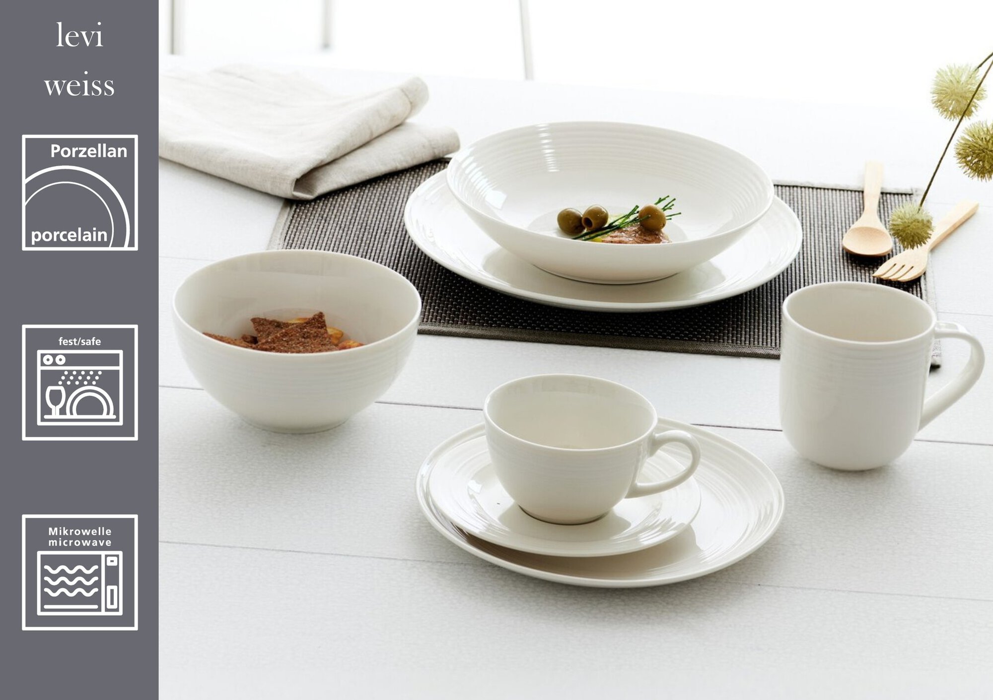 Untertasse Levi Weiss 15,5 cm - Porzellan, spülmaschinenfest, rund, weiß