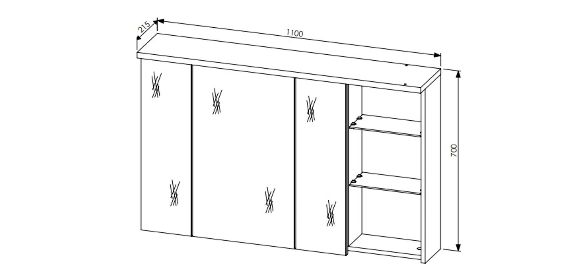 Spiegelschrank- B ca. 110 cm, Dunkelgrau, Eiche Dekor, Spiegel