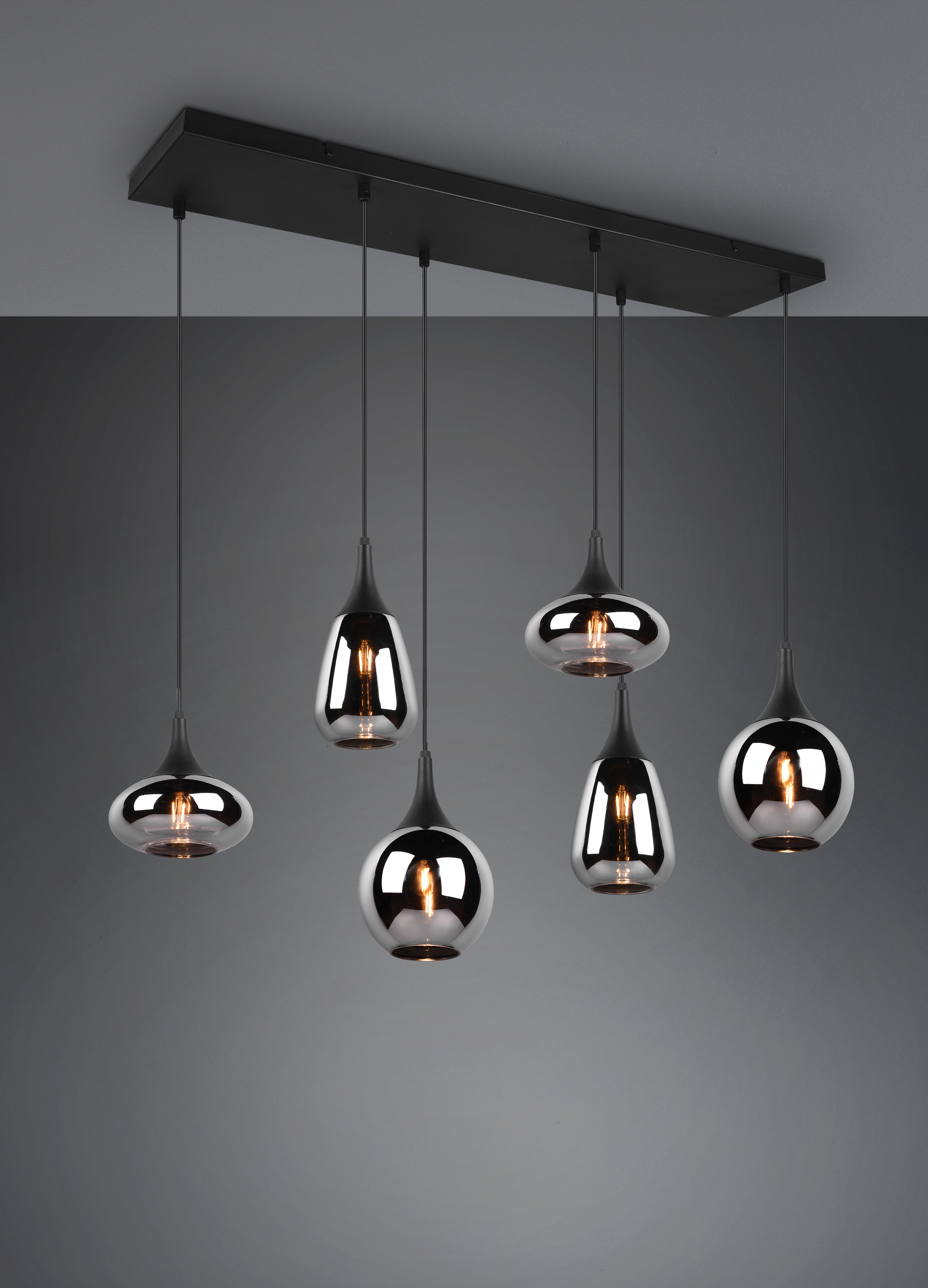 Pendelleuchte Lumina - 6flg., Metall/schwarz matt,93x8xHöhe max: 150 cm