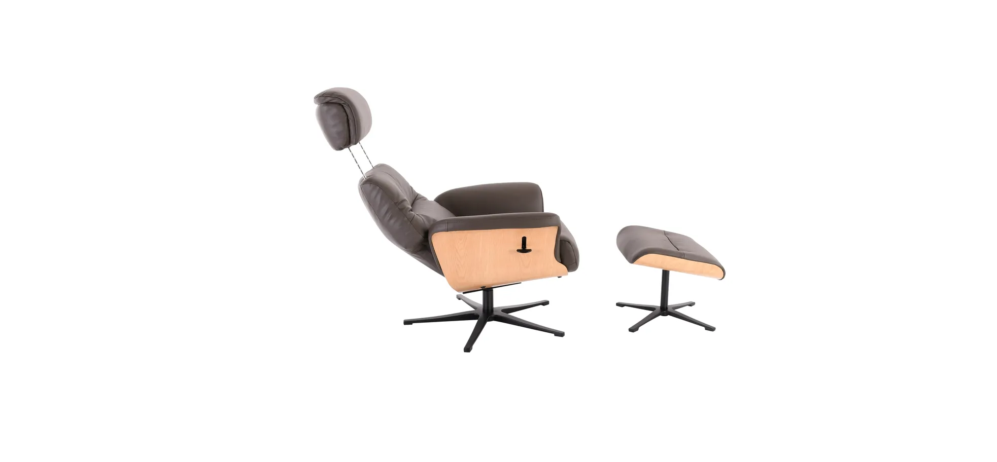 Relaxsessel mit Hocker, Leder dunkelbraun - Moani