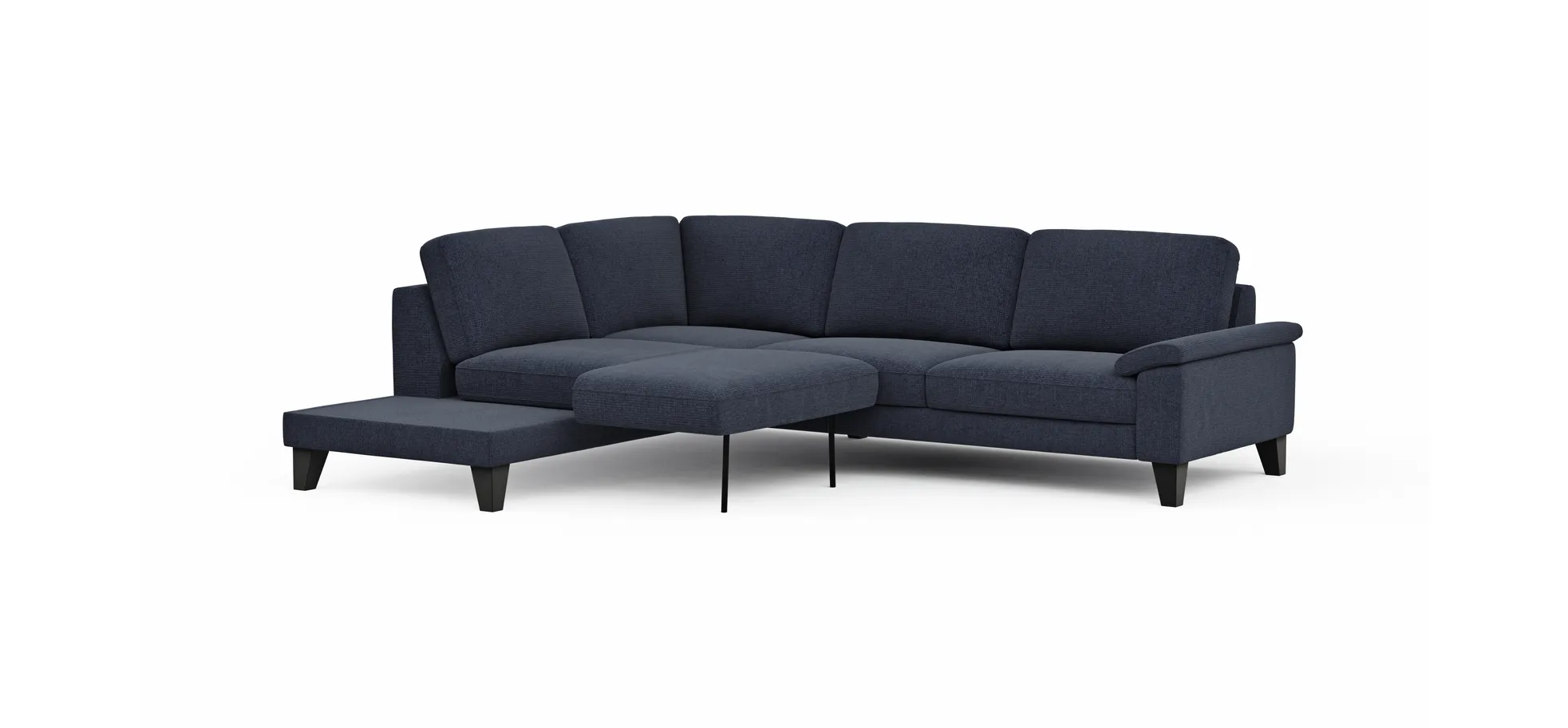 Ecksofa Oviedo - Ecke links mit 2,5-Sitzer inkl. Drehsitz, Stoff, Dunkelblau