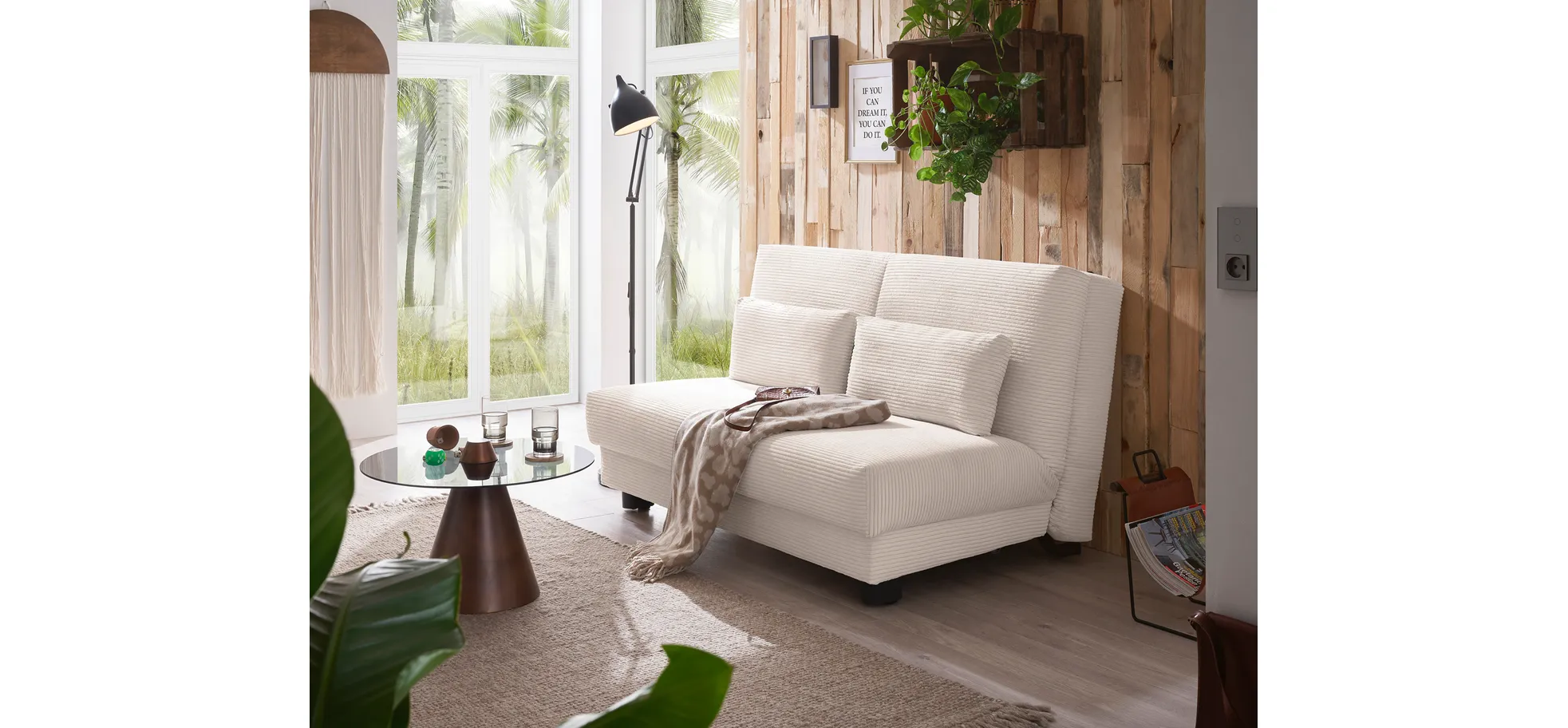  Schlafsofa EASY Optik A - 2-Sitzer ohne Armlehne, 140 cm inkl. Schlaffunktion, Cord, Beige