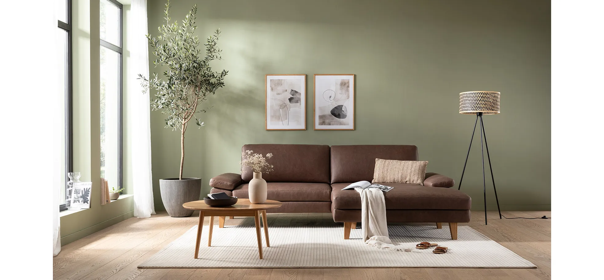 Ecksofa Houston - 1,75-Sitzer mit Longchair groß rechts, inkl. Sitztiefenverstellung und Armlehne klappbar, Leder, Dunkelbraun