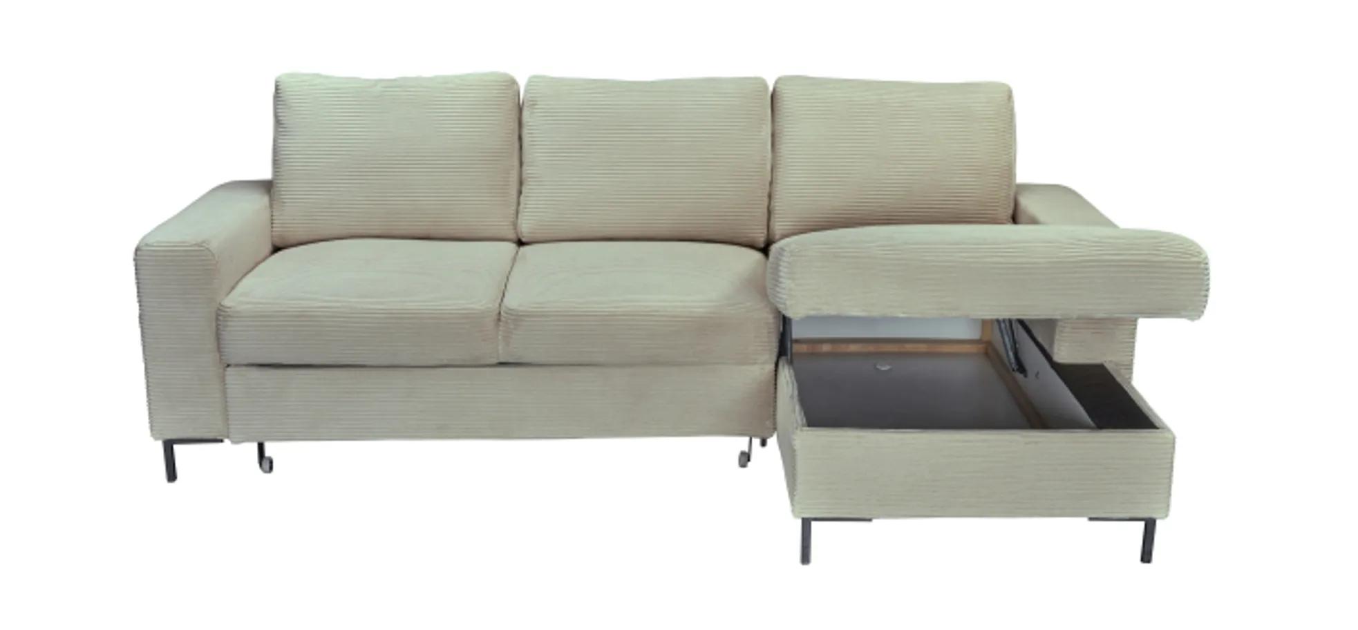 Ecksofa - 2-Sitzer, Ecke rechts inkl. Schlaffunktion und Bettkasten, Stoff, Creme Ecksofa - 2-Sitzer, Ecke rechts inkl. Schlaffunktion und Bettkasten, Stoff, Creme