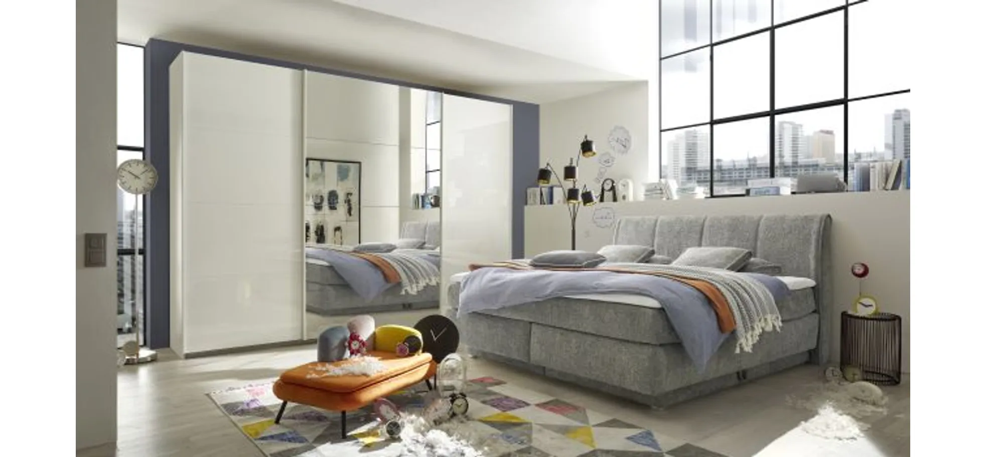 Boxspringbett, Mittelgrau - Jillian