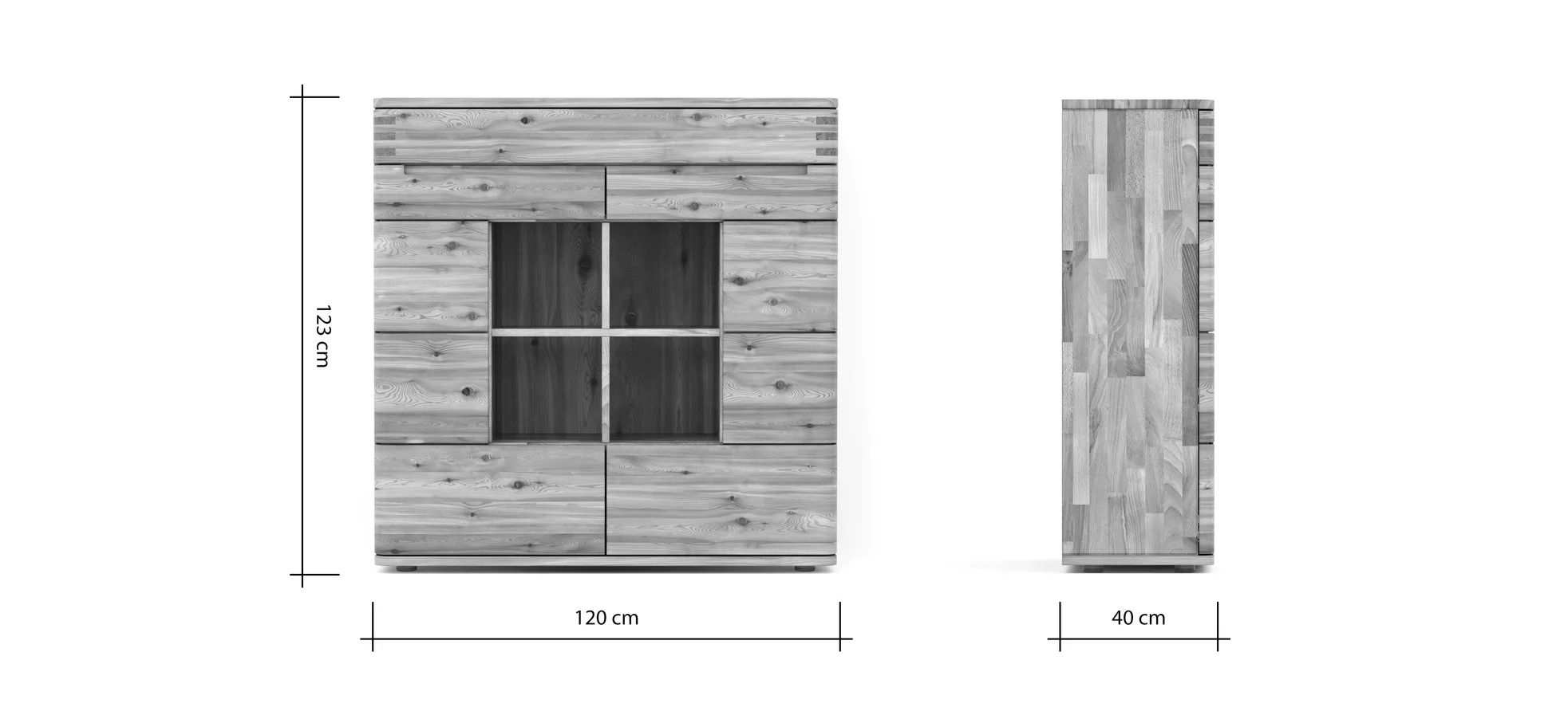 Highboard Cartago Soft - Astbuche massiv, natur geölt