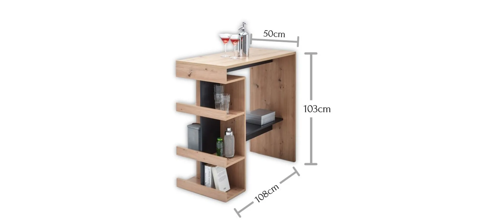 Bartisch - B/H/T ca. 108x103x50 cm, Eiche Dekor 