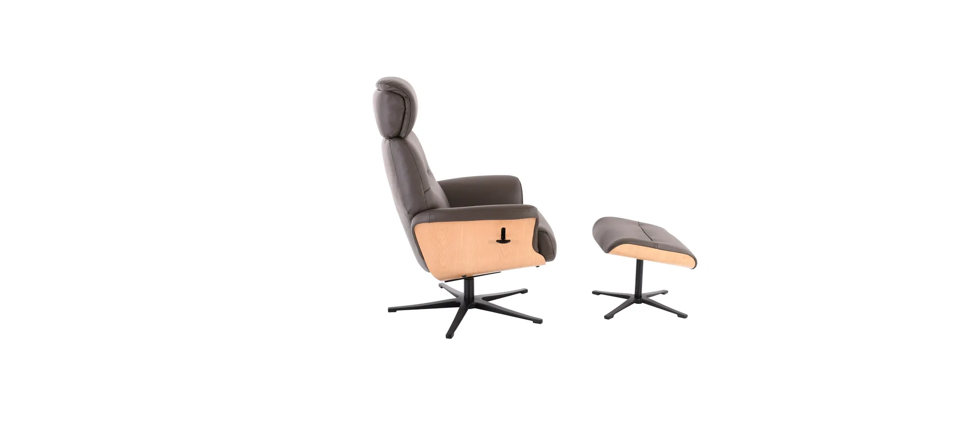 Relaxsessel mit Hocker, Leder dunkelbraun - Moani