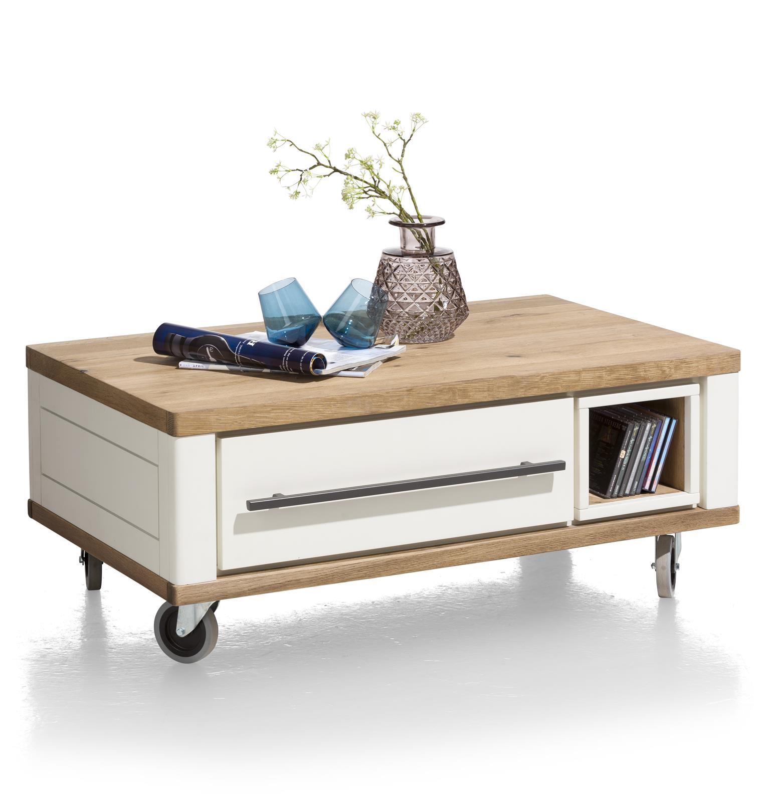 Couchtisch, Eiche furniert, mit Rollen - JARDIN