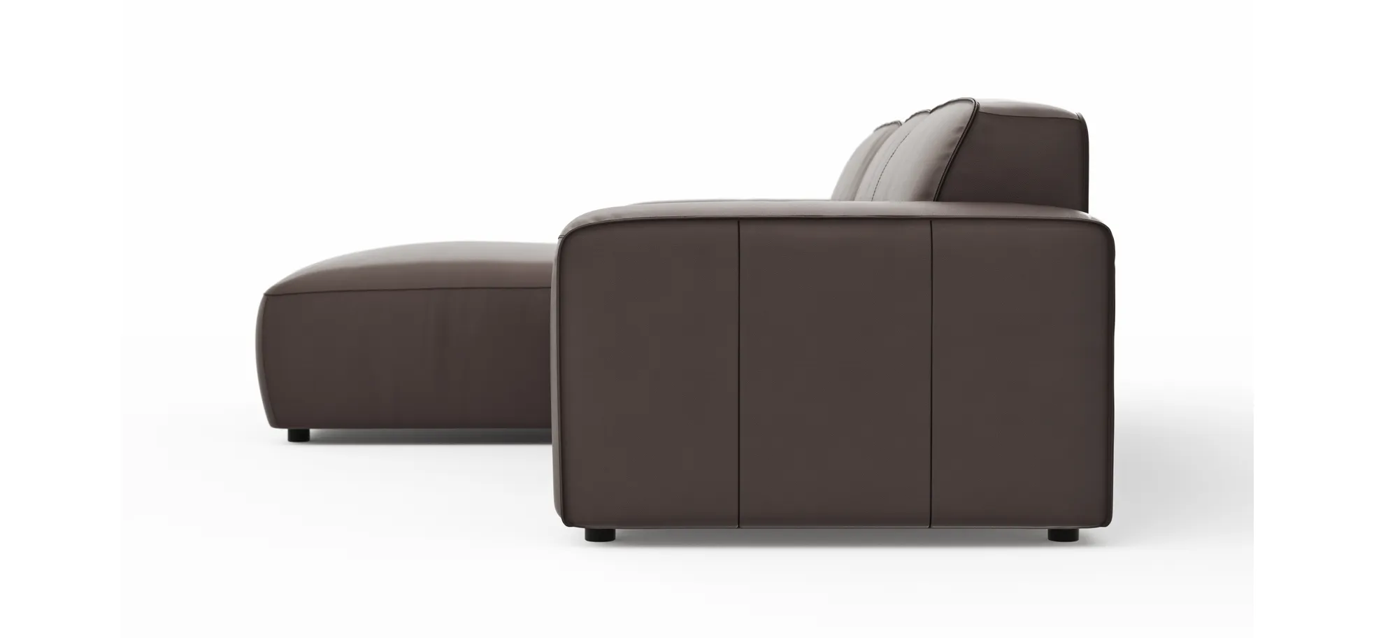 Ecksofa Denver - Longchair links, groß mit 2,5-Sitzer, Leder, Mocca