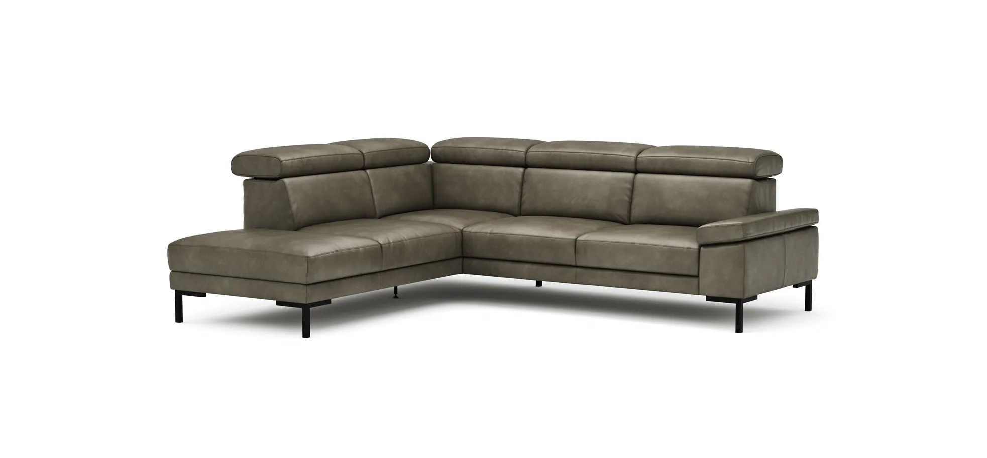 Ecksofa Hudson - Ecke links mit 2,5-Sitzer inkl. Kopfteil verstellbar, Leder, Braungrün