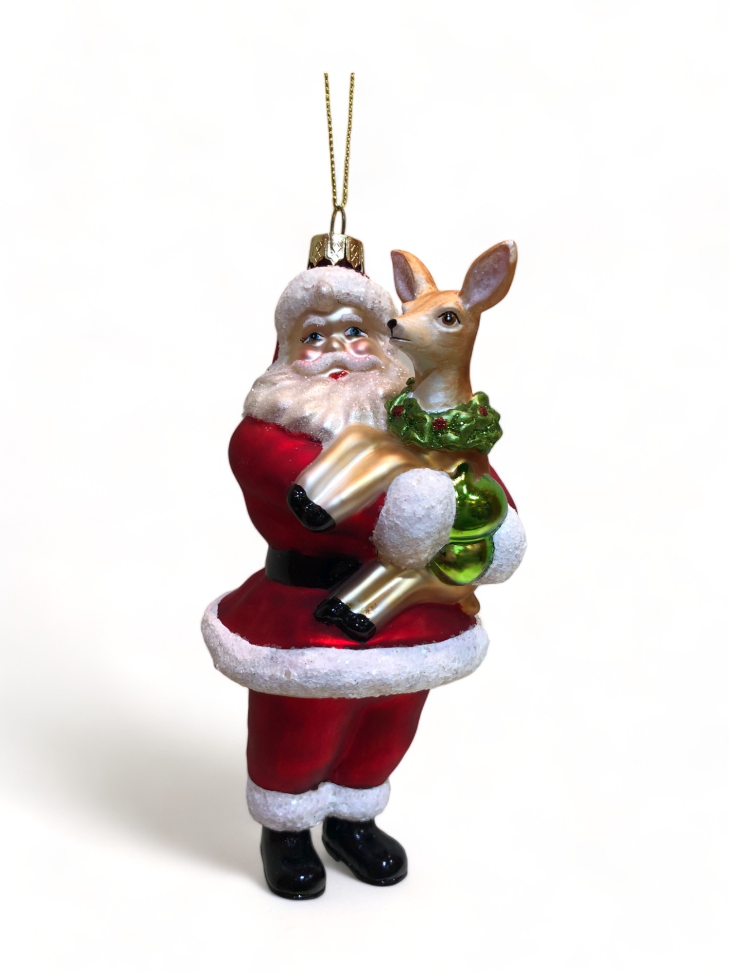 Weihnachtsbaumkugel Weihnachtsmann - mit Rentier, ca. 16,5cm