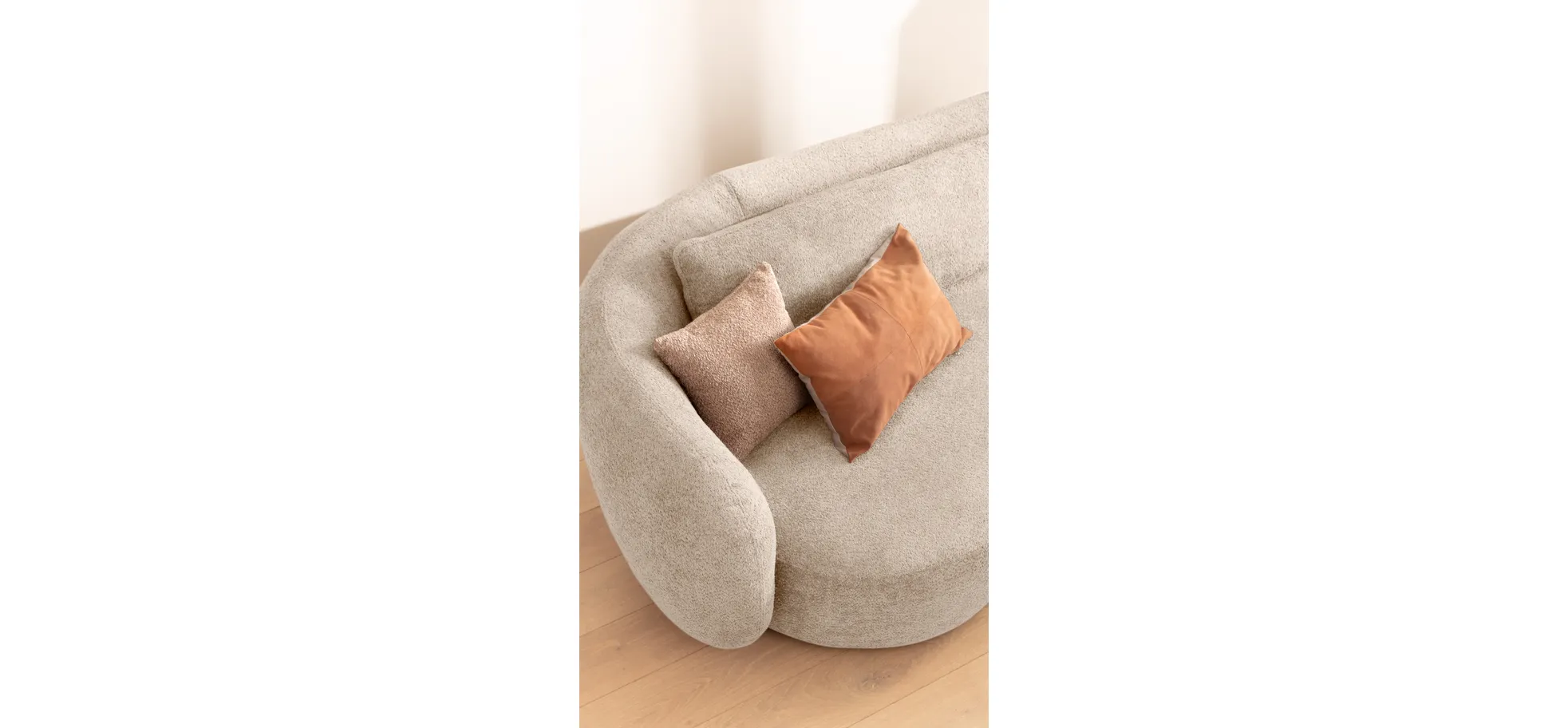 Ecksofa Karasu - 3-Sitzer mit Ottomane rechts, Stoff, Natur