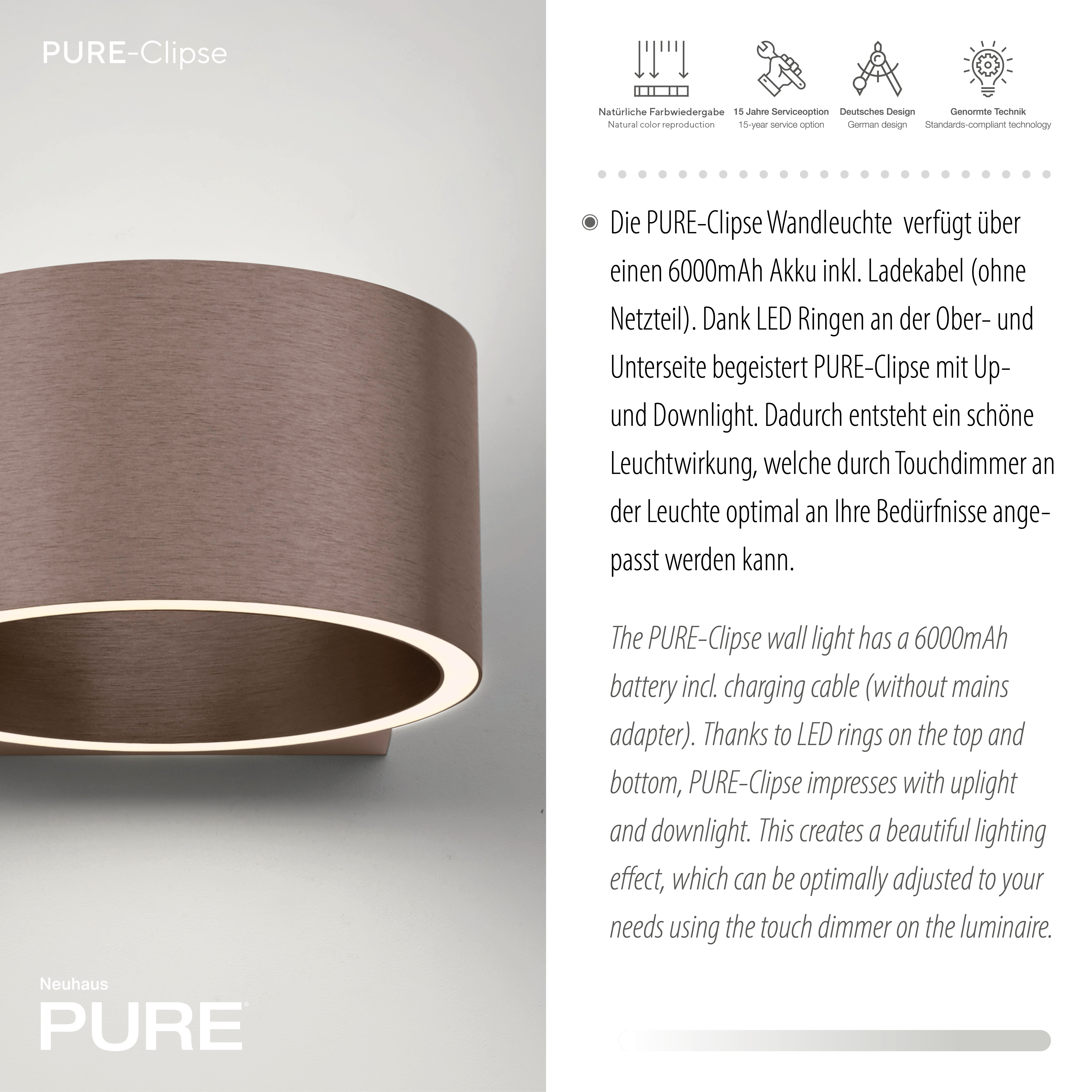 Wandleuchte PURE Clipse - dark-metal brown, Akku, inkl. USB-Kabel