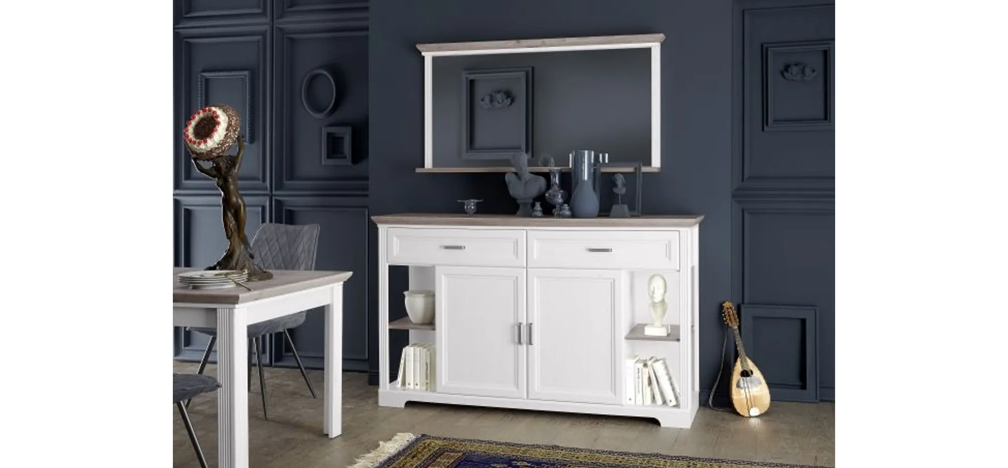 Sideboard - B ca. 171 cm, Weiß, Artisan Eiche Nachbildung