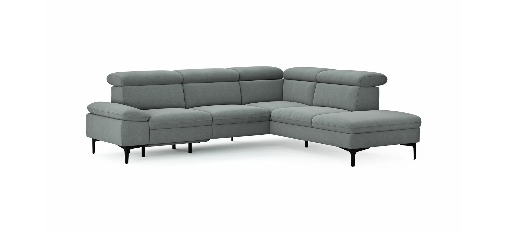 Ecksofa Felipa - 2,5-Sitzer mit Ecke rechts inkl. Armlehne verstellbar und Rückenlehne/Sitztiefe verstellbar (motorisch), Stoff, Grau
