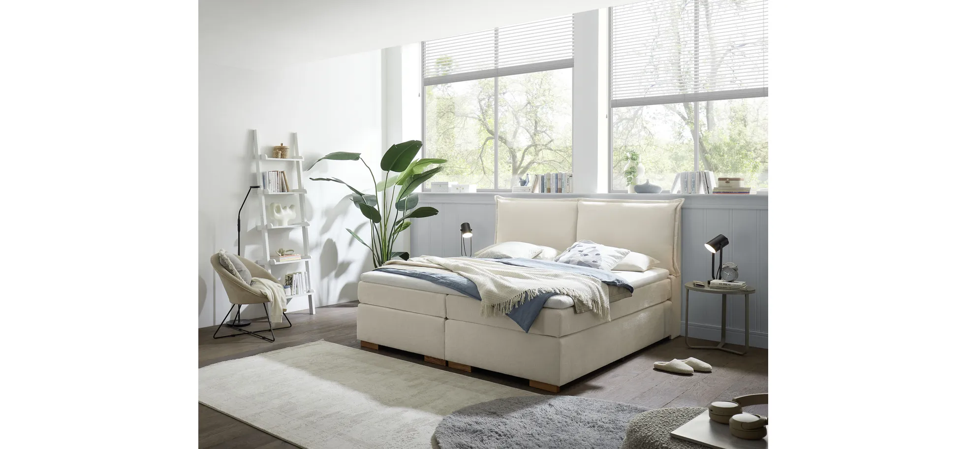Boxspringbett, Stoff White  - Sandrin A