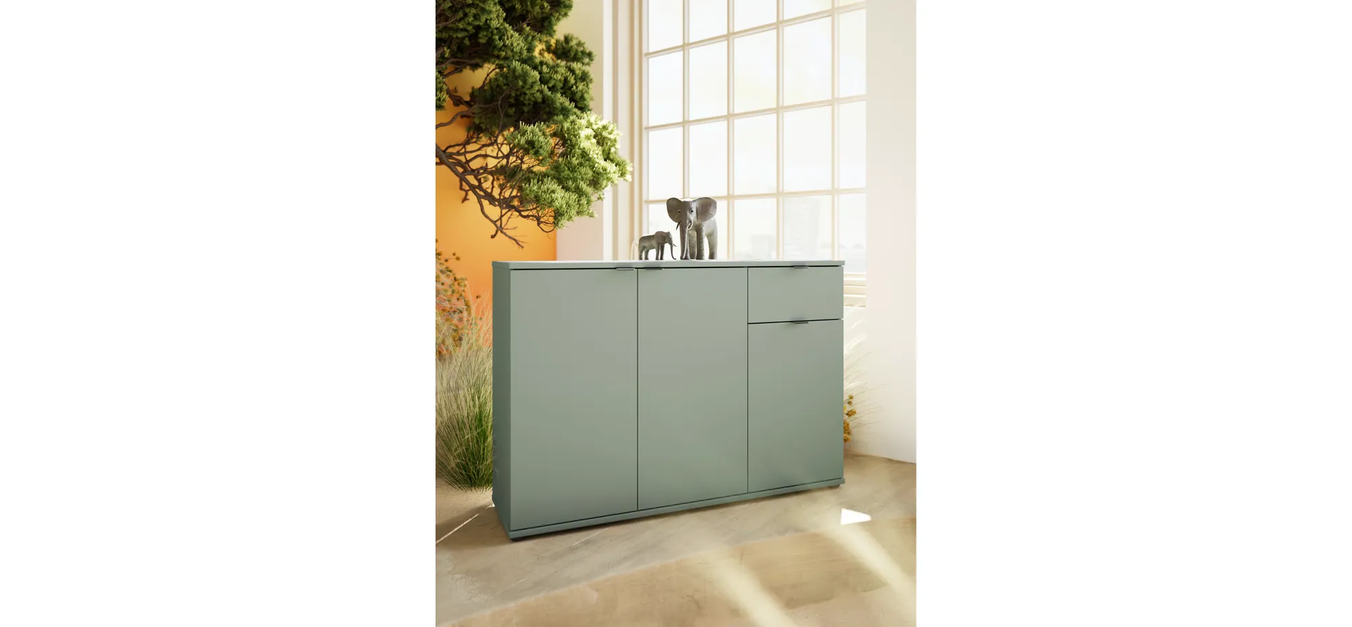 Kommode, Salbei, 3 Türen, 1 Schub - Finella