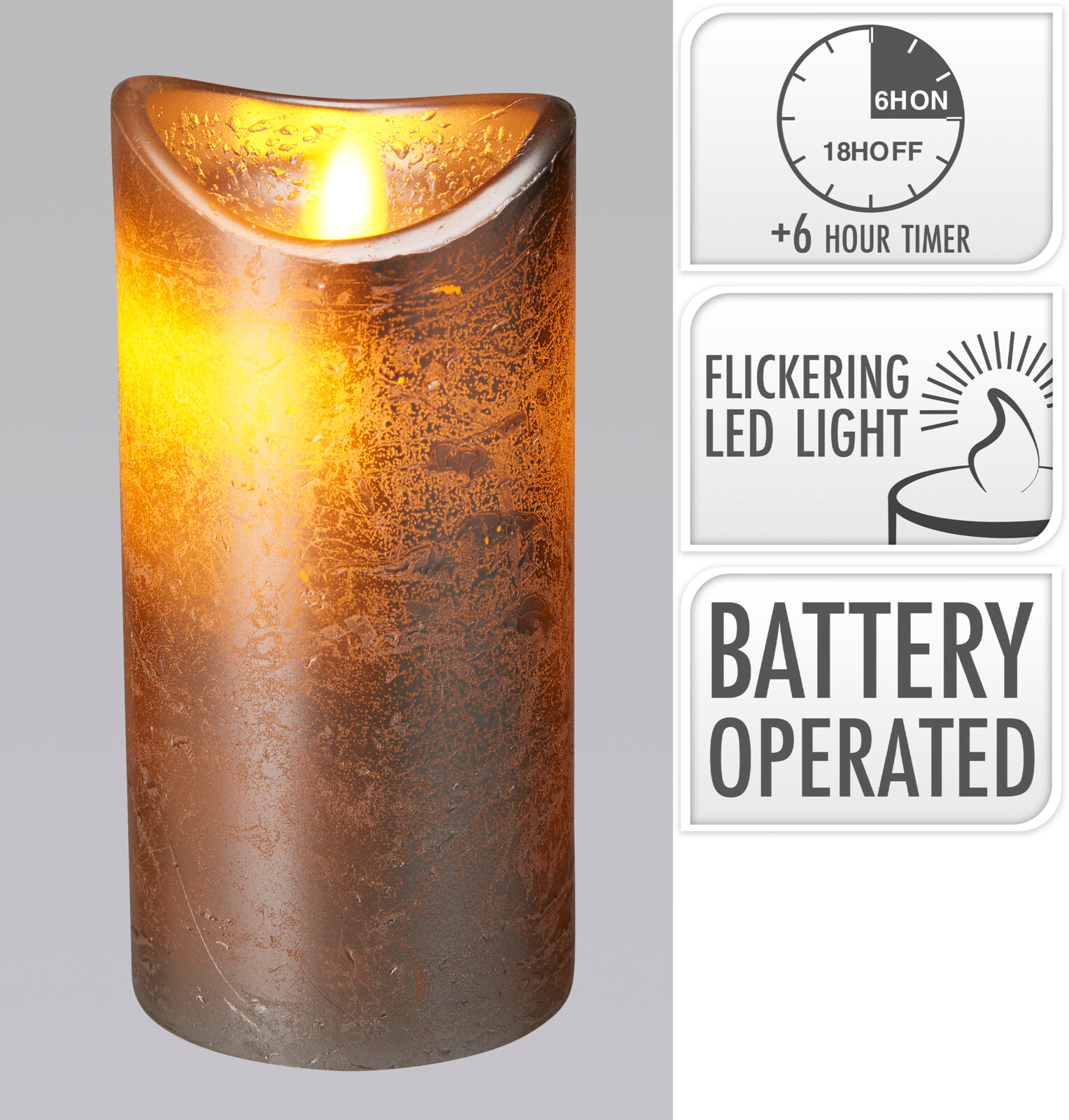 LED Kerze 7,5x15cm - timer, batteriebetrieb, silber