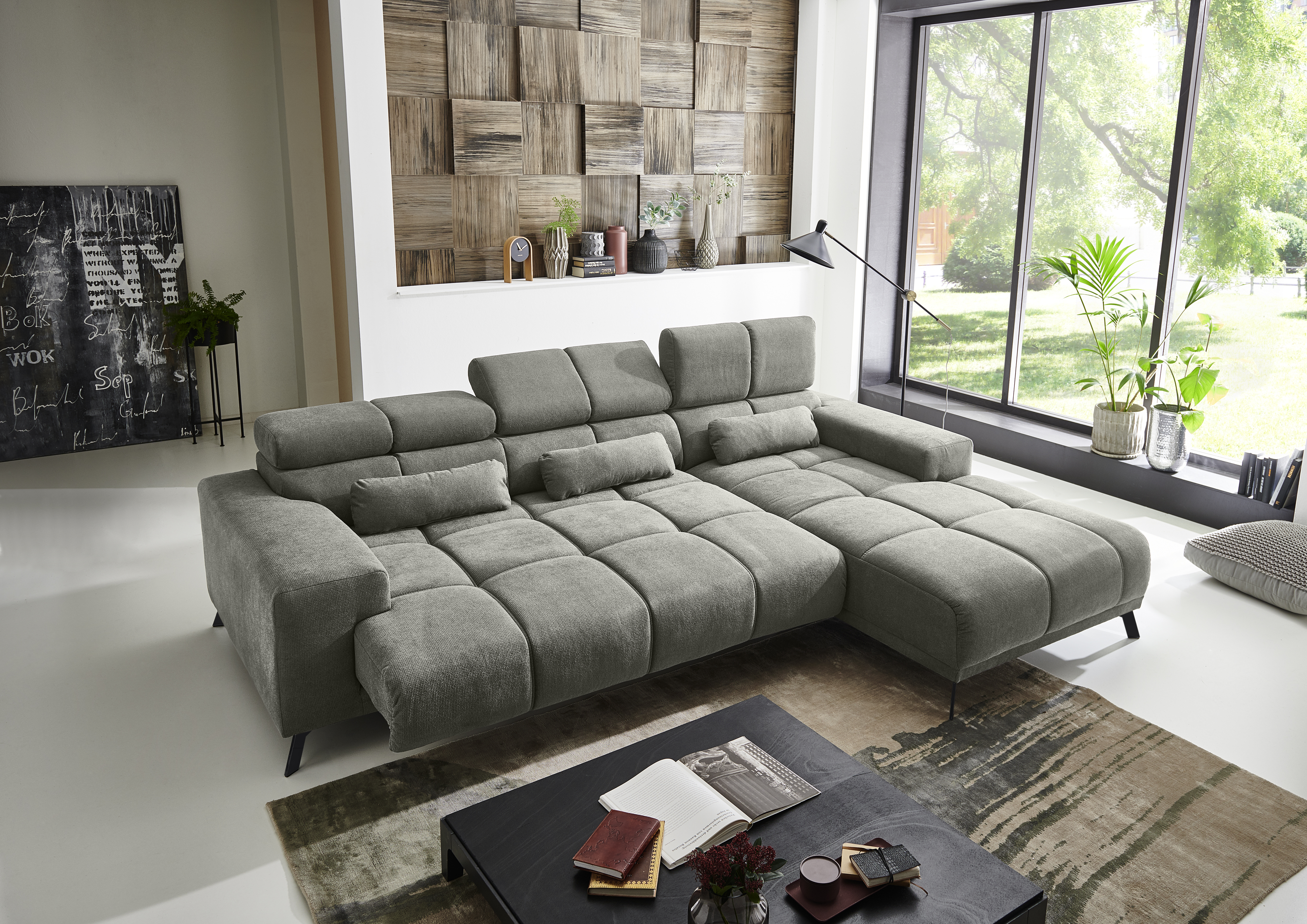Ecksofa, hellgrau, mit Federkern - MyStyle 2157