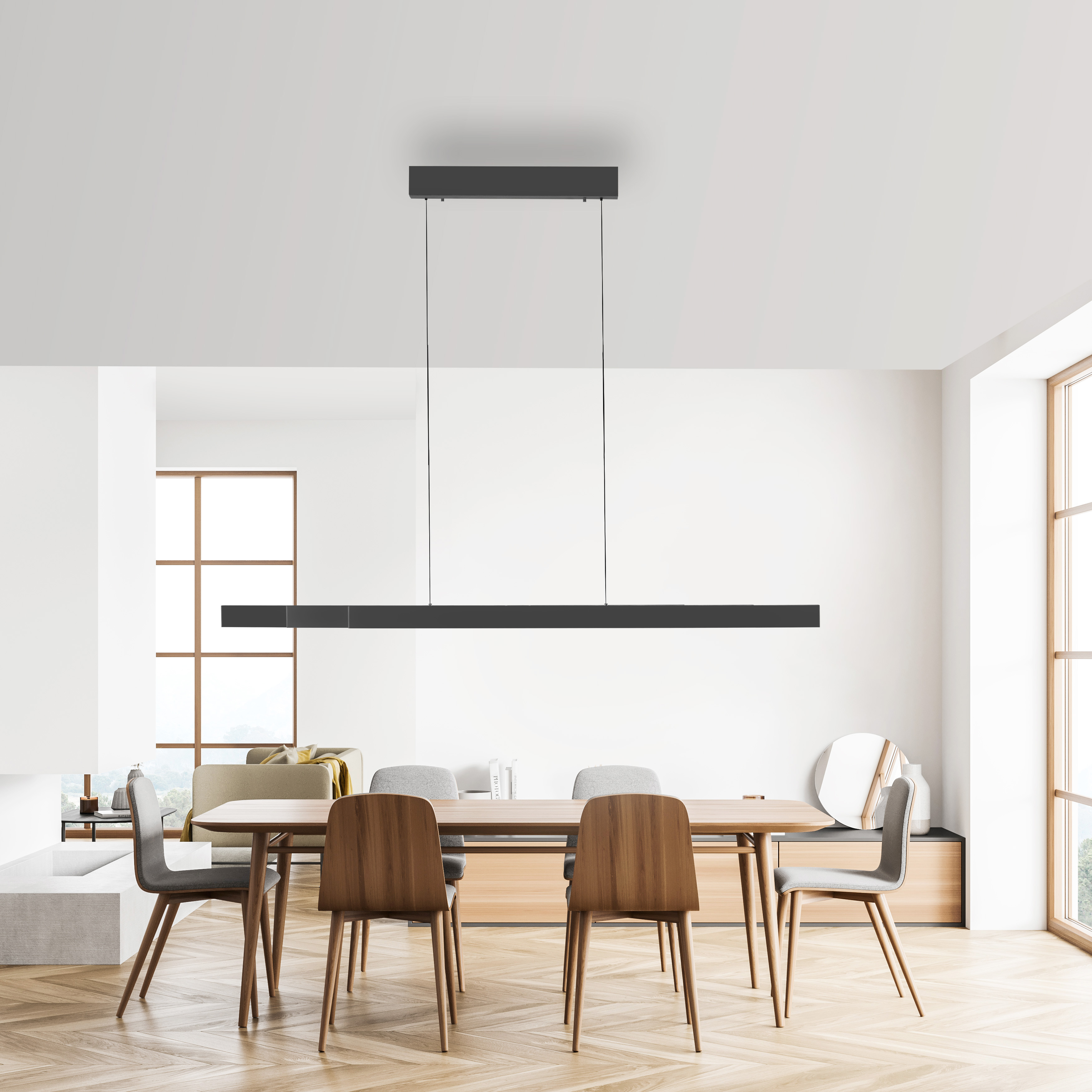 Pendelleuchte ADRIANA SQUARE - 6-flg., LED, anthrazit, Höhenverstellbar mit Lift
