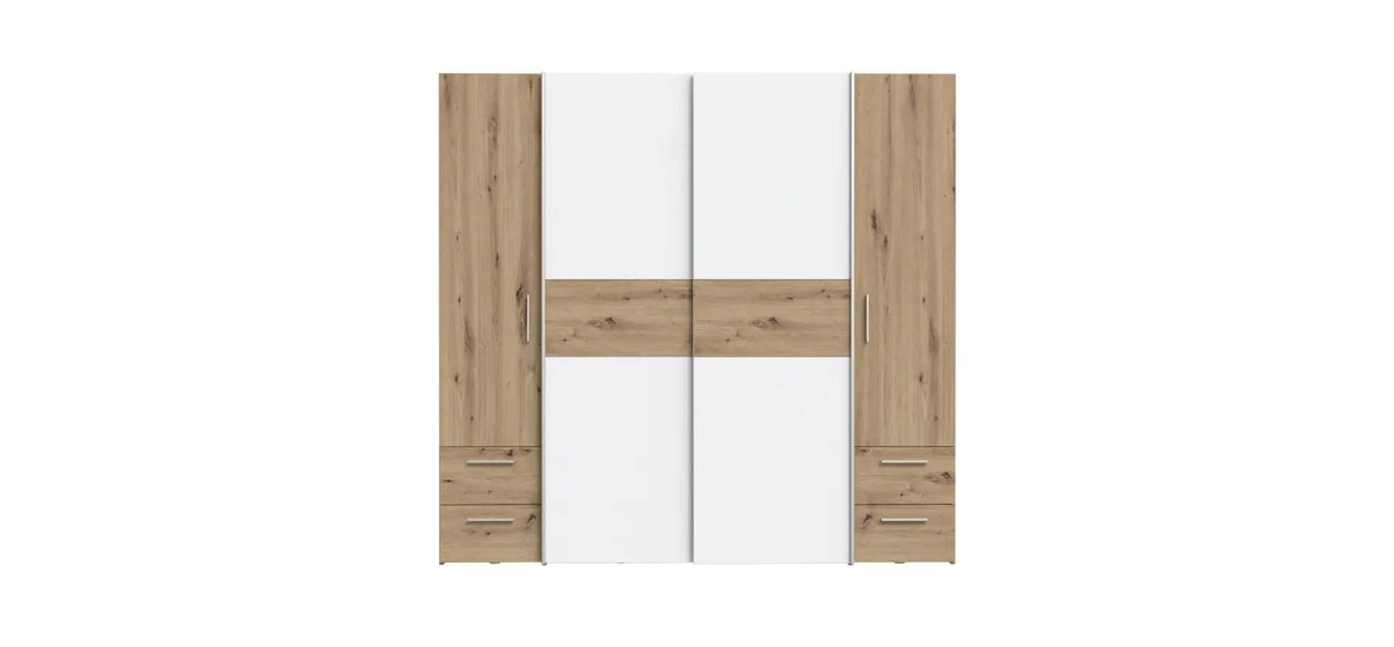 Schwebe-/Drehtürenschrank FENNA - B. ca. 200 cm, Eiche Dekor, Weiß