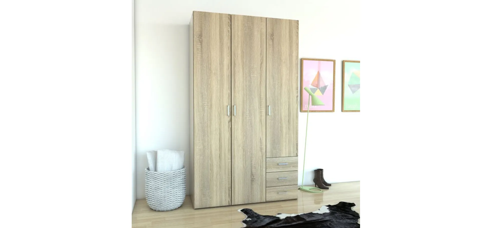 Drehtürenschrank- B ca. 116 cm, Eiche Dekor