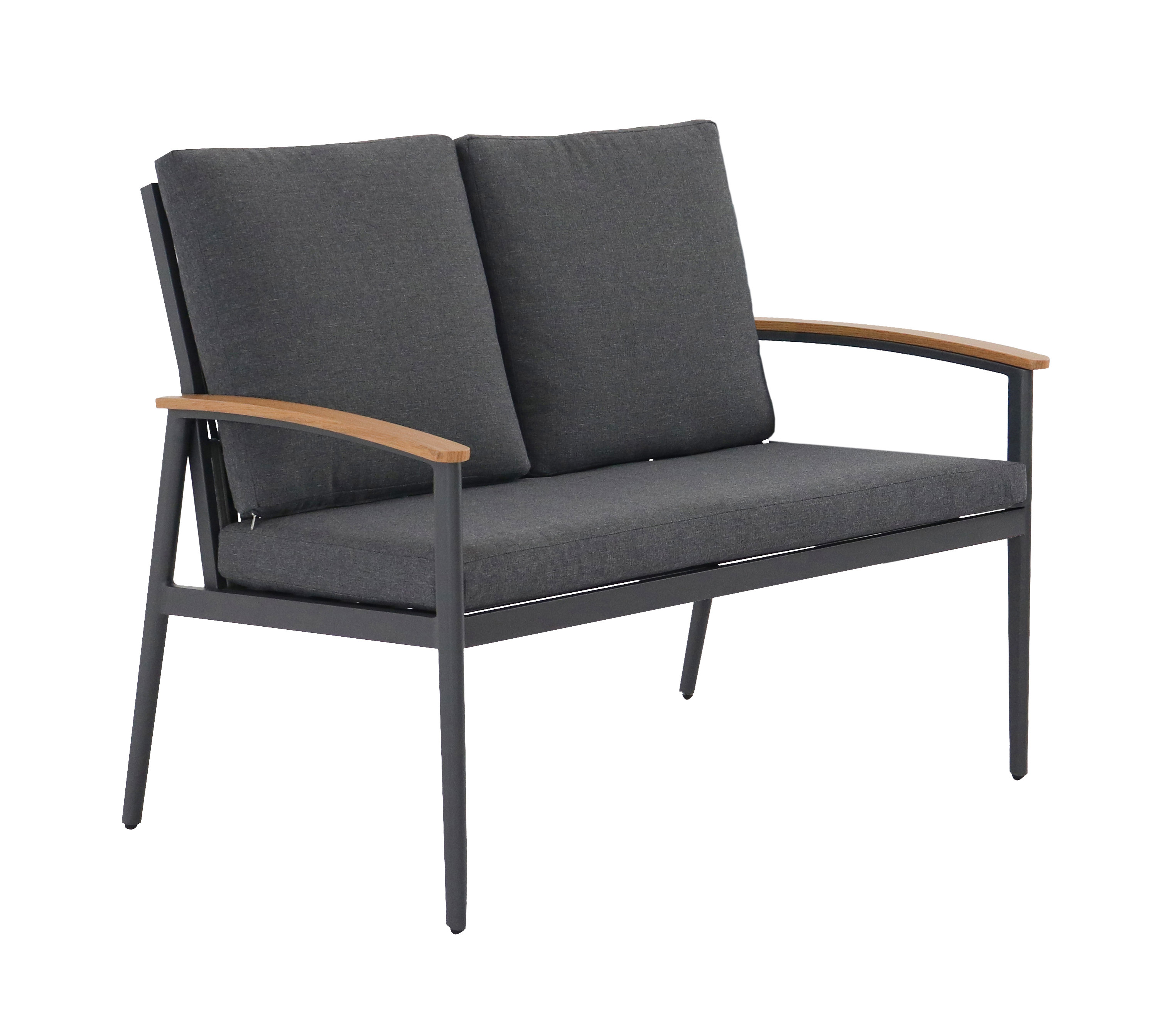 2-Sitzer Sitzbank, Teak-Armlehnen, grau - Avento