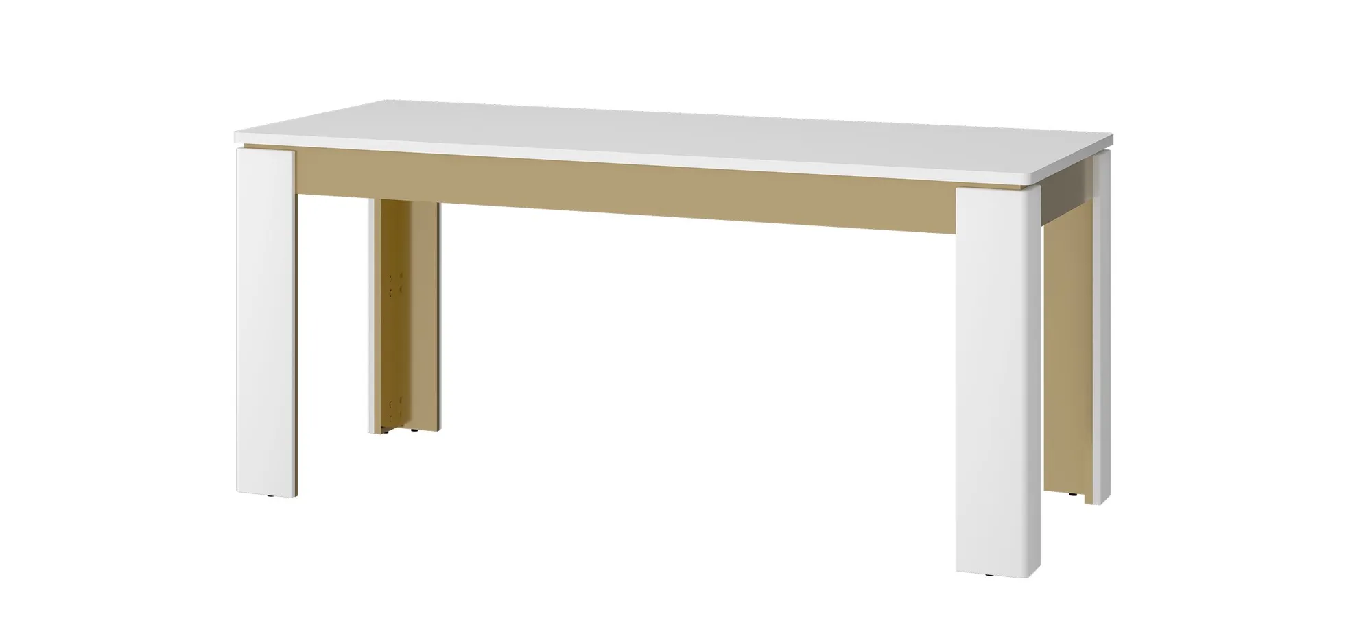 Esstisch - ausziehbar, LB ca. 160x90 cm, Alpinweiß, Goldfarben, Weiß Hochglanz