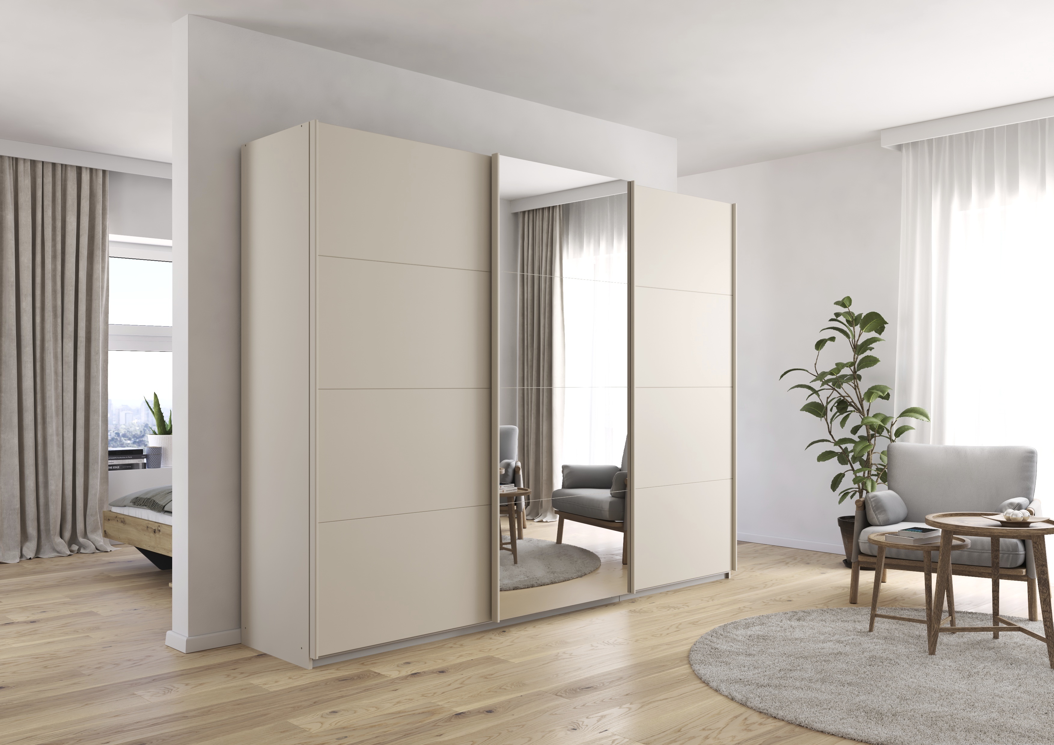 Schwebetürenschrank, champagner - Rivasa/Raila