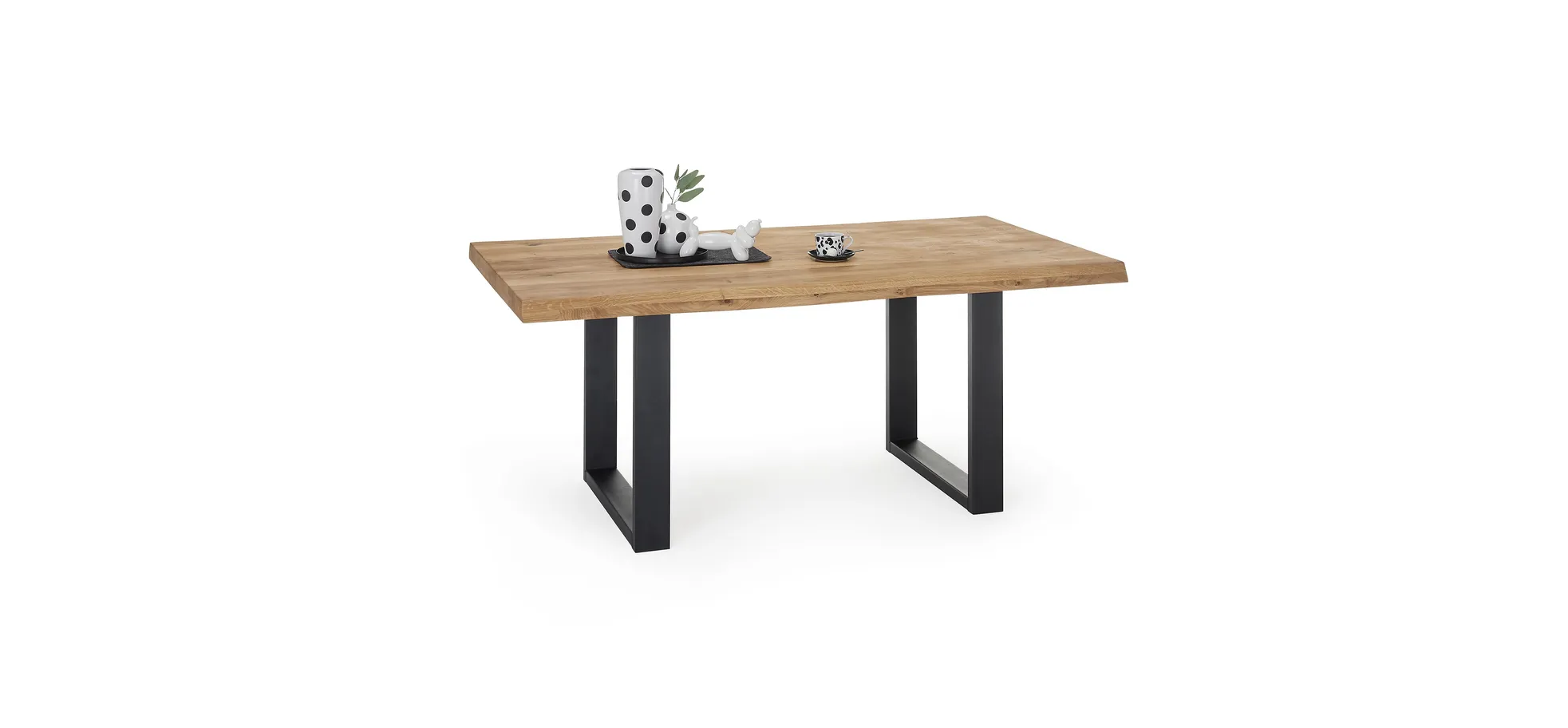 Esstisch - LB ca. 160x90 cm, Wildeiche massiv geölt, Baumkante, Schwarz