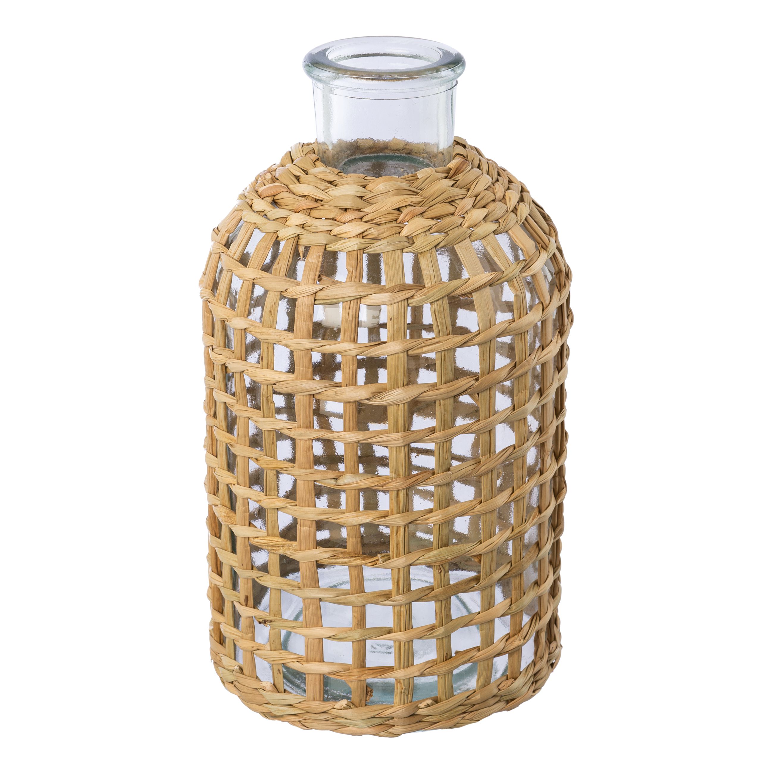 Vase - Glas Vase m.Mesh Umzug, 20x11x11cm, natur