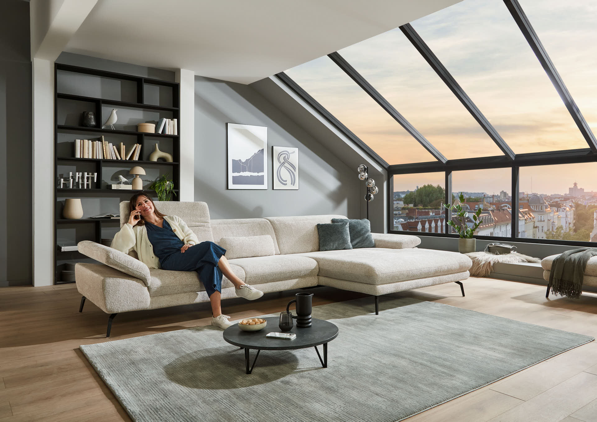 Ecksofa, Bezug natur, Federkern - LS24 Capizi