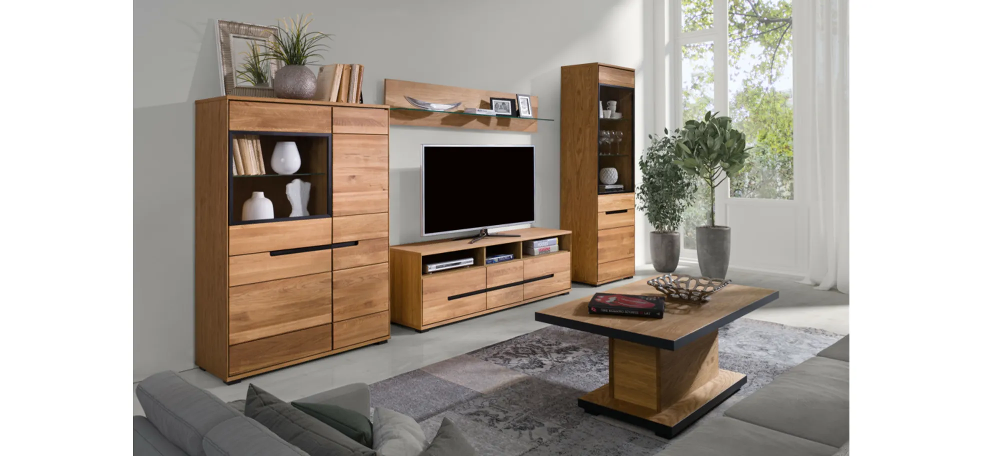 Vitrine, Eiche, 2-trg., Glas-/ Holztür - Edma