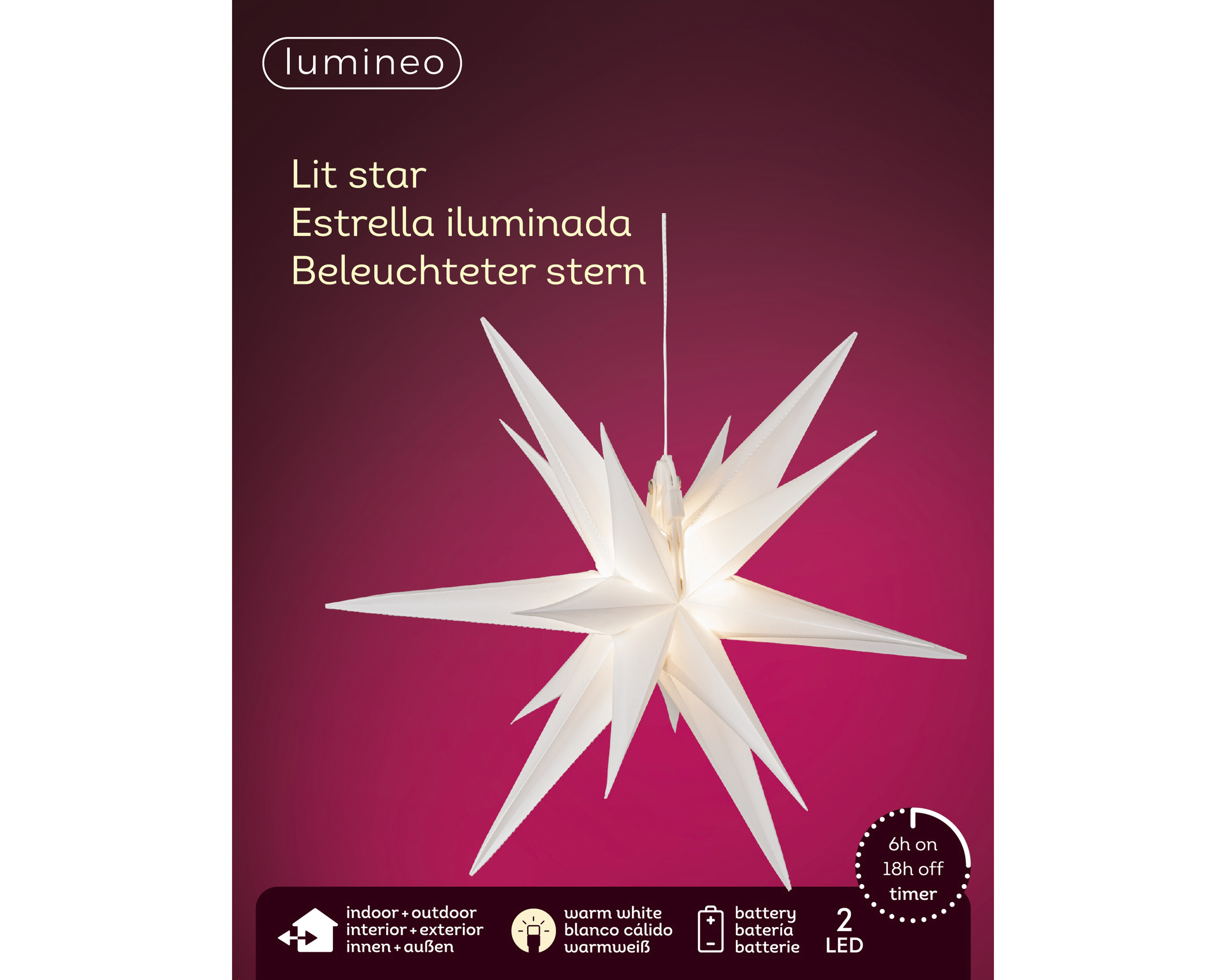 LED Stern - weiss/warmes weiss, PVC, Ø30-H30cm-2L