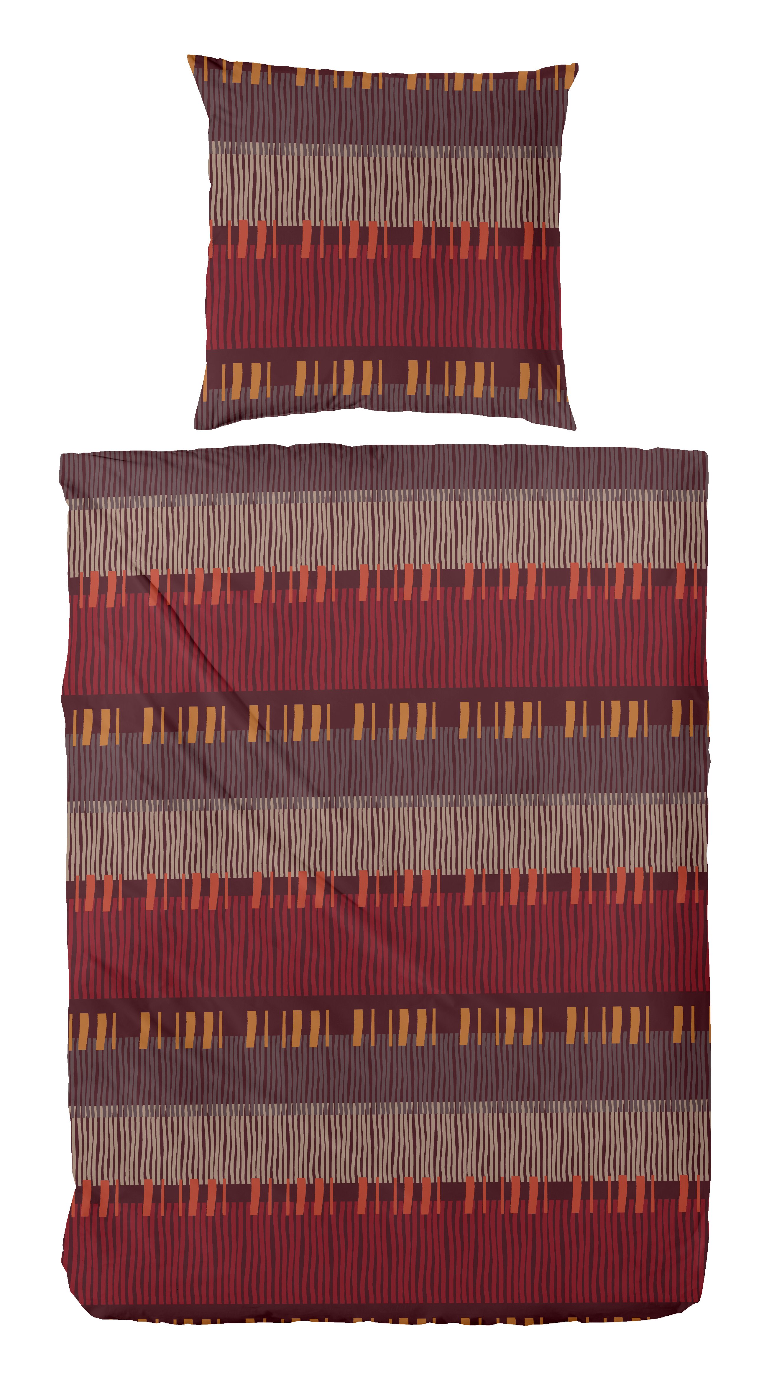 Feinbiber-Bettwäsche, 155x220cm, rot-braun - 100% Baumwolle