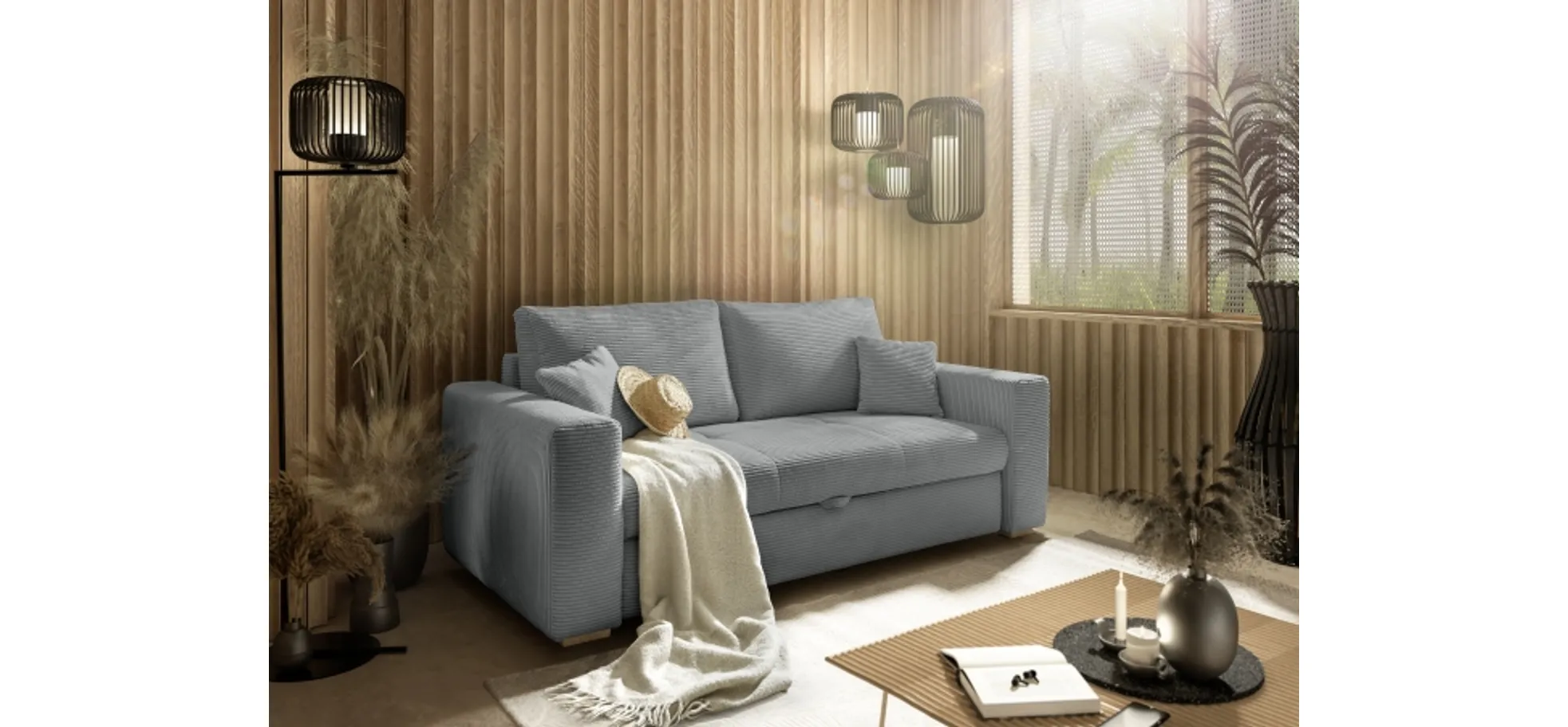 Sofa JORDEN 2 - 2,5-Sitzer inkl. Schlaffunktion mit Bettkasten, Stoff, Grau