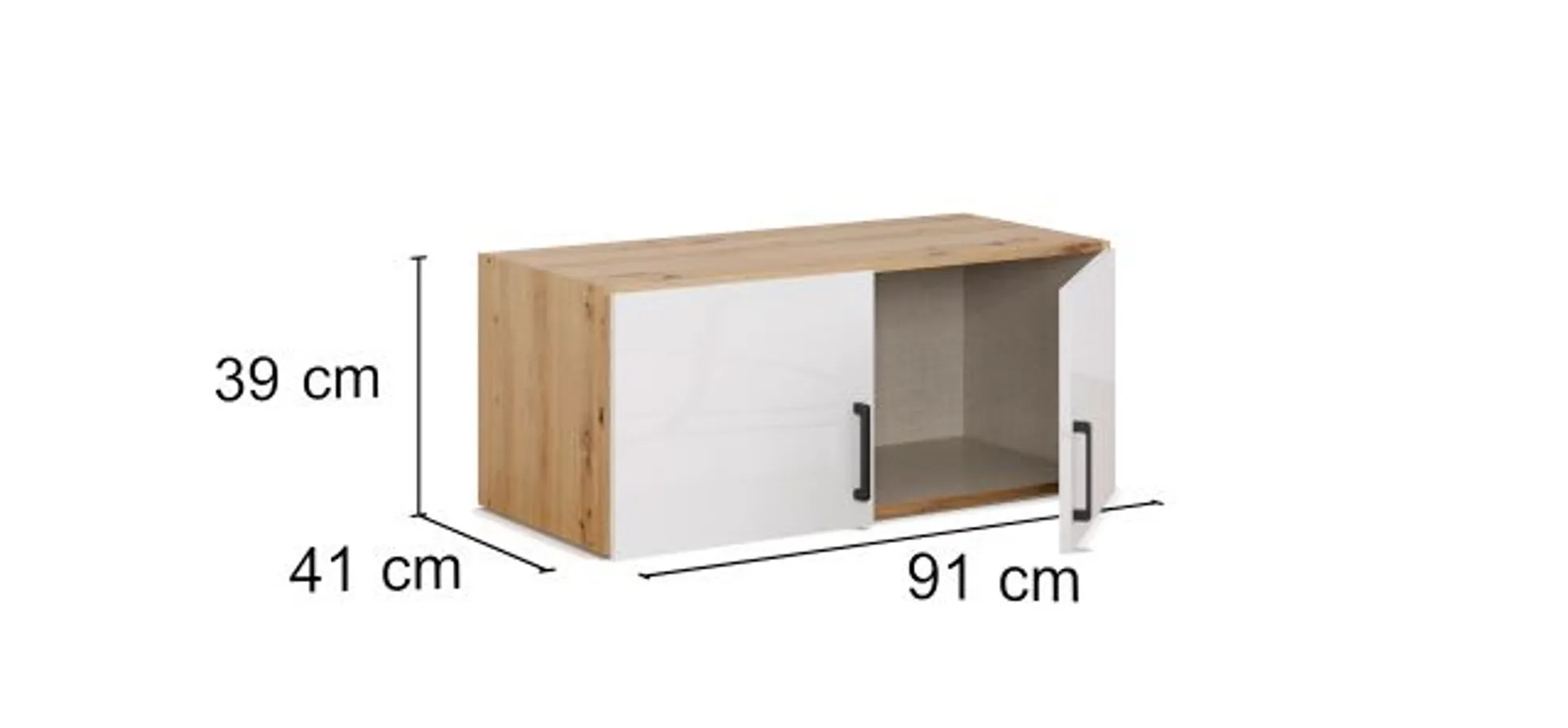 Aufsatzschrank RHONDA- B ca. 91 cm, Eiche Dekor, Weiß, Hochglanz