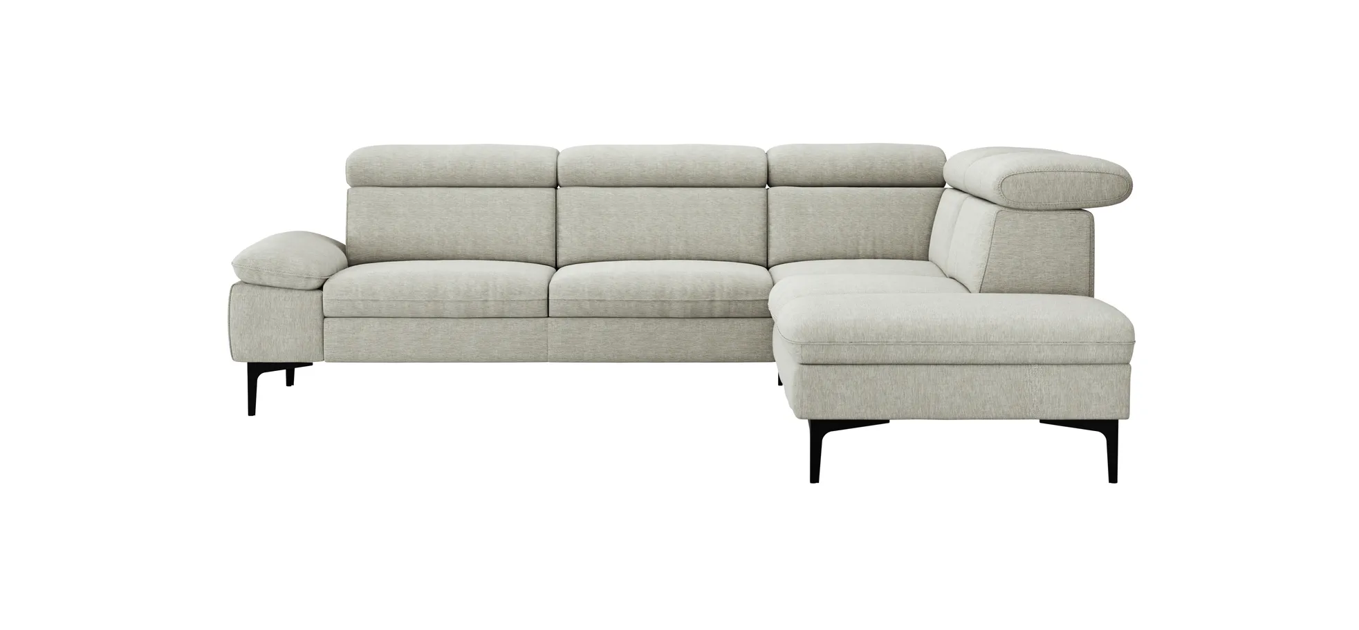 Ecksofa Felipa - 2,5-Sitzer mit Ecke rechts inkl. Kopfteil verstellbar, Stoff, Natur