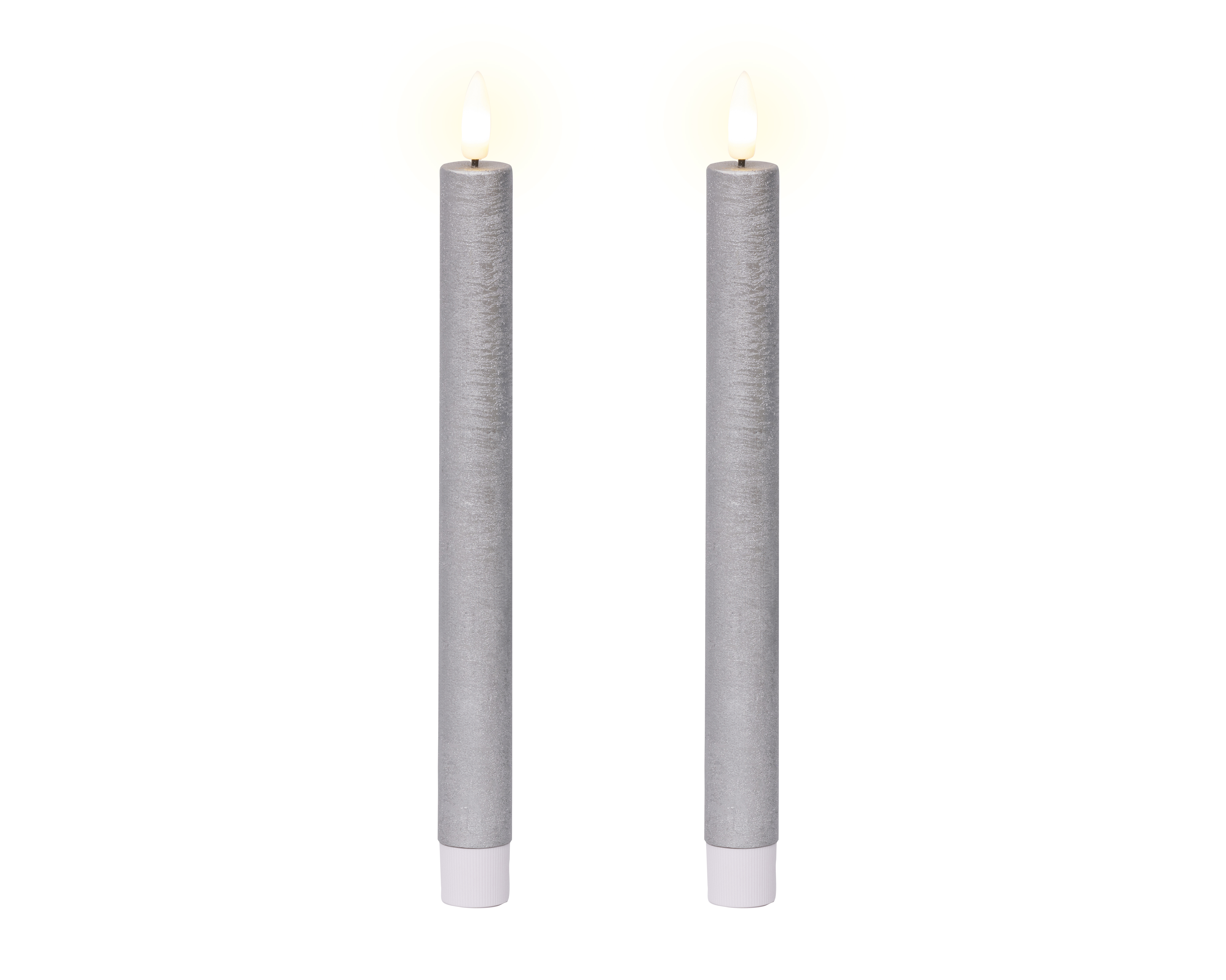 LED Spitzkerze Wachs - silber/warmes weiss, Wachs, Ø2.20-H24.5cm-1L