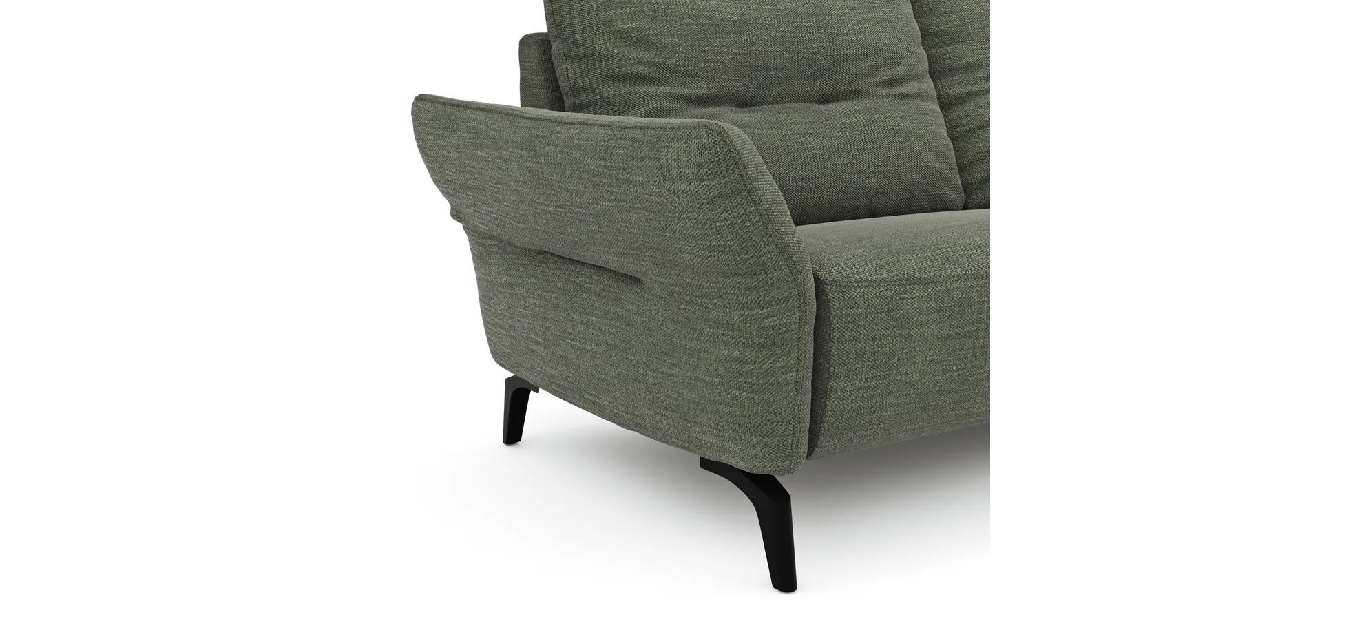 Ecksofa Bahia - 2,5-Sitzer mit Longchair rechts inkl. Armlehne verstellbar, Stoff, Olive