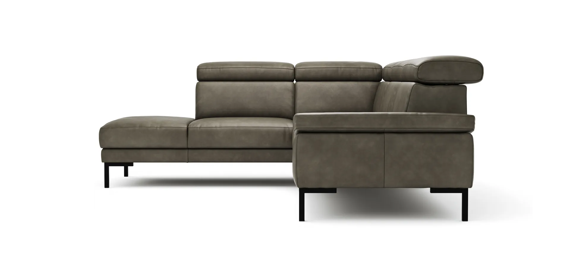 Ecksofa Hudson - Ecke links mit 2,5-Sitzer inkl. Kopfteil verstellbar, Leder, Braungrün