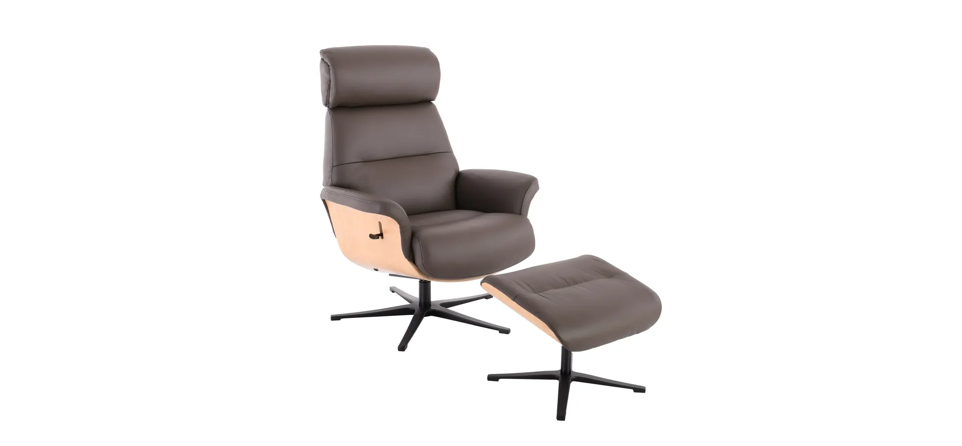 Relaxsessel mit Hocker, Leder dunkelbraun - Moani