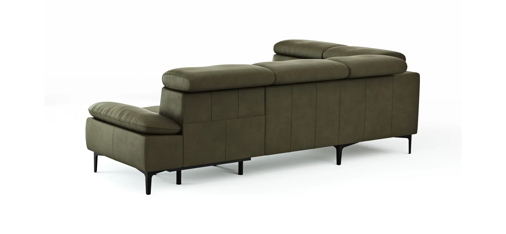 Ecksofa Felipa - Ecke links mit 2,5-Sitzer inkl. Armlehne verstellbar und Rückenlehne/Sitztiefe verstellbar (motorisch), Leder, Olive