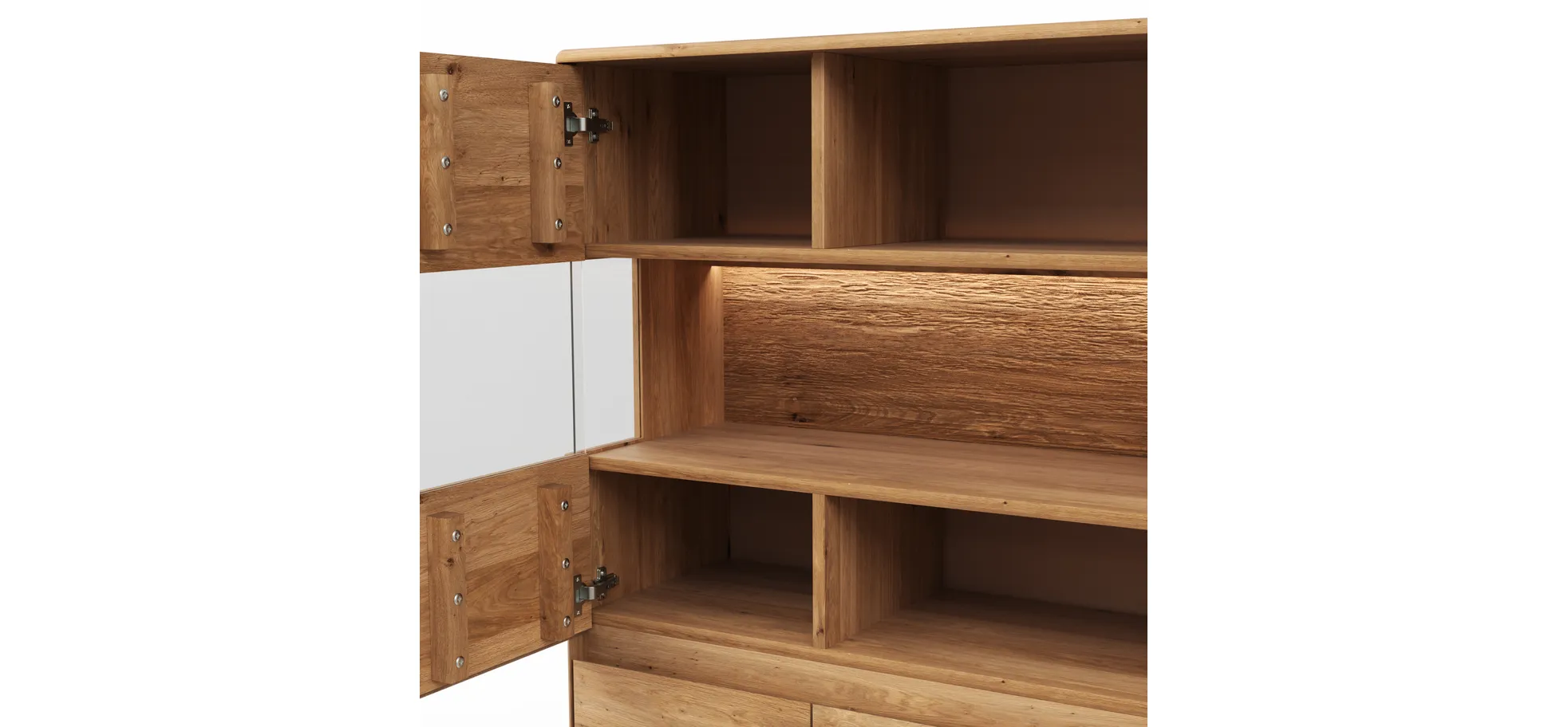 Highboard Hillsboro - inkl. Beleuchtung, Wildeiche natur, geölt