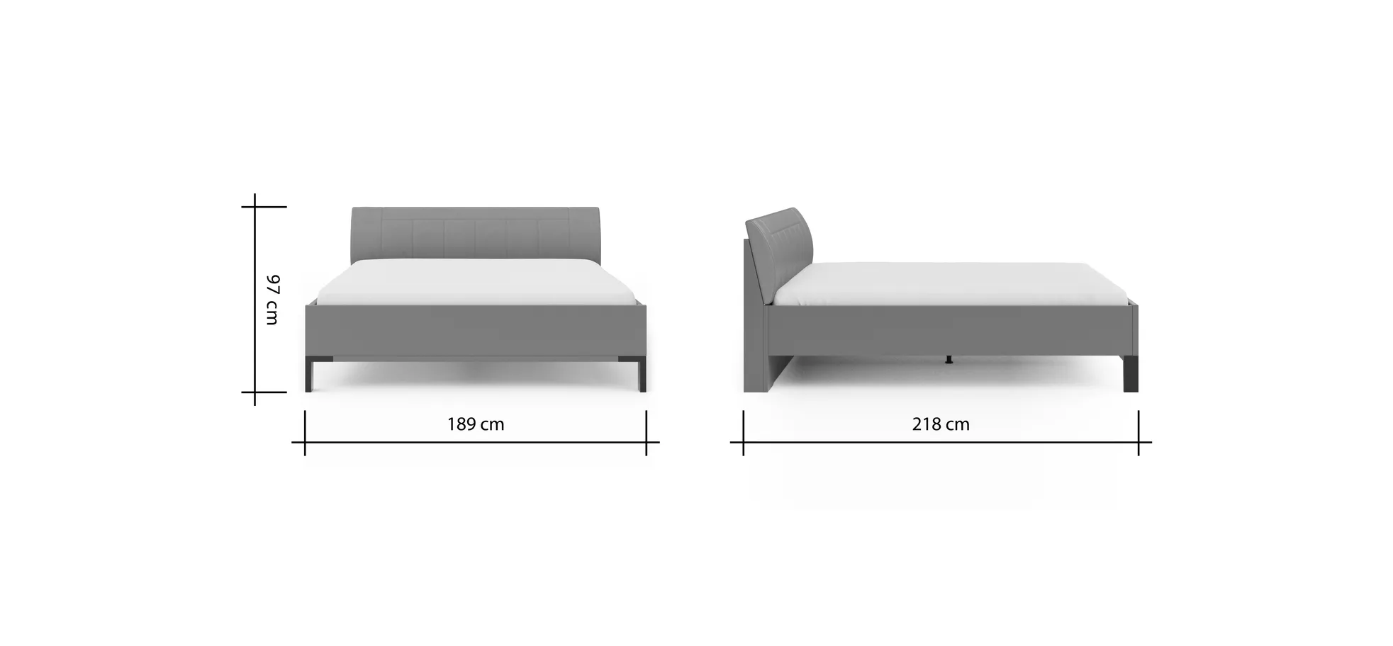 Bett Marbella - Liegefläche ca. 180x200cm, Melamin, Kunstleder, Grau