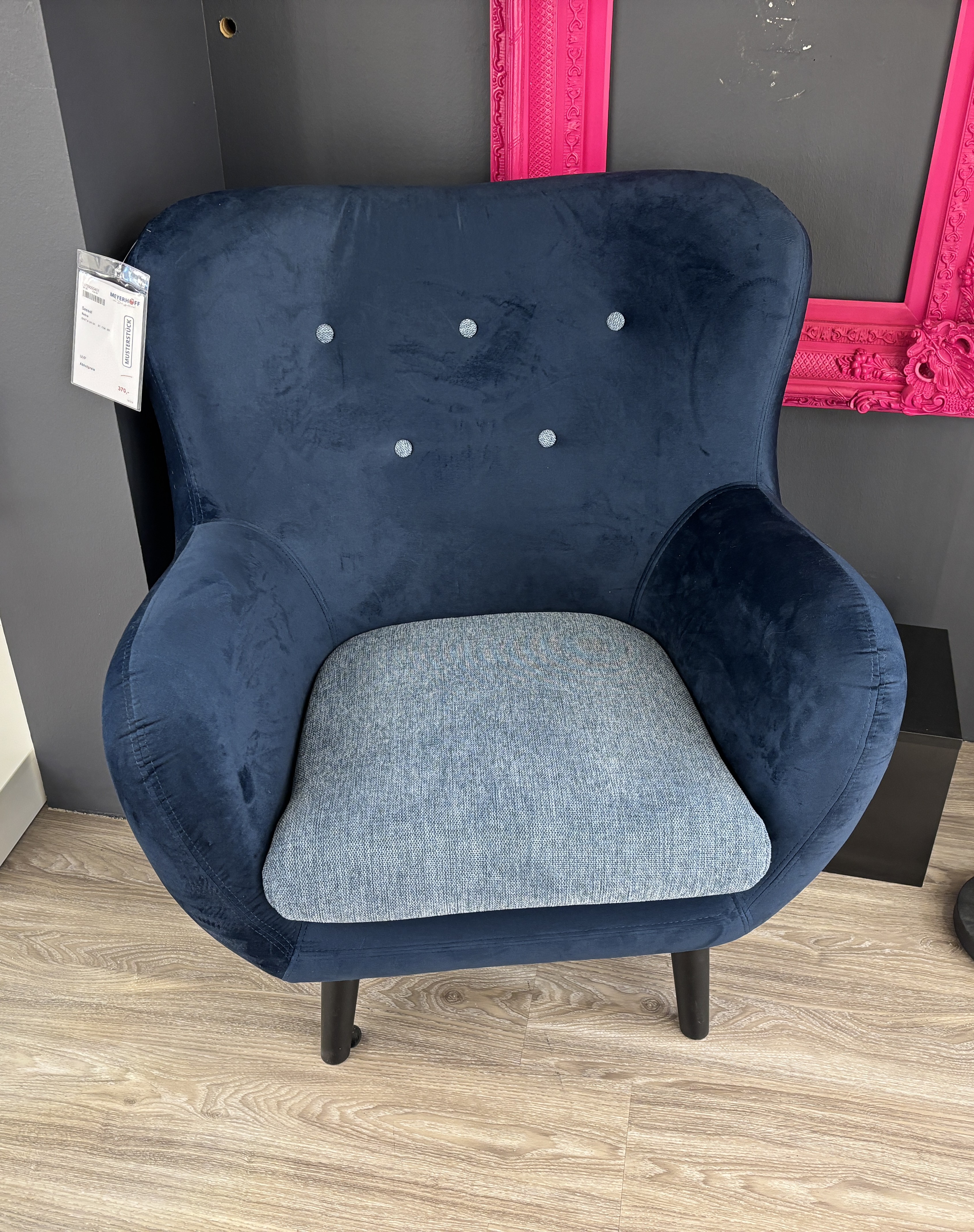 Sessel, Stoffmix blau, Holzfüße schwarz - Nekra